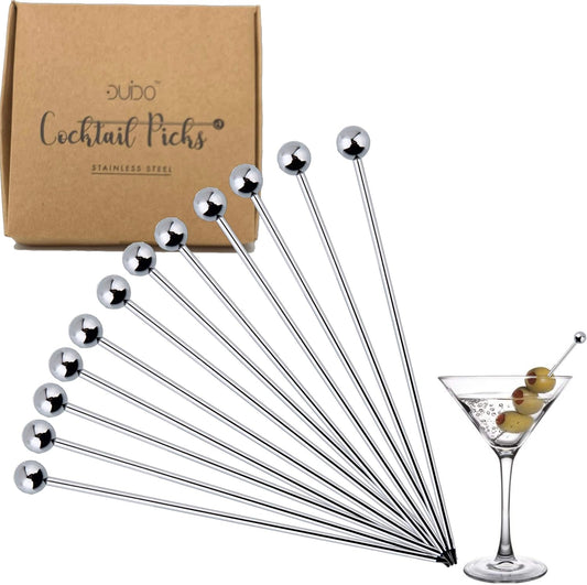 Cocktail Picks Stainless Steel Toothpicks - (12 Pack / 4 Inch) Martini Picks Reusable Fancy Metal Drink Skewers Garnish Sticks for Martini Olives Appetizers Bloody Mary Brandied