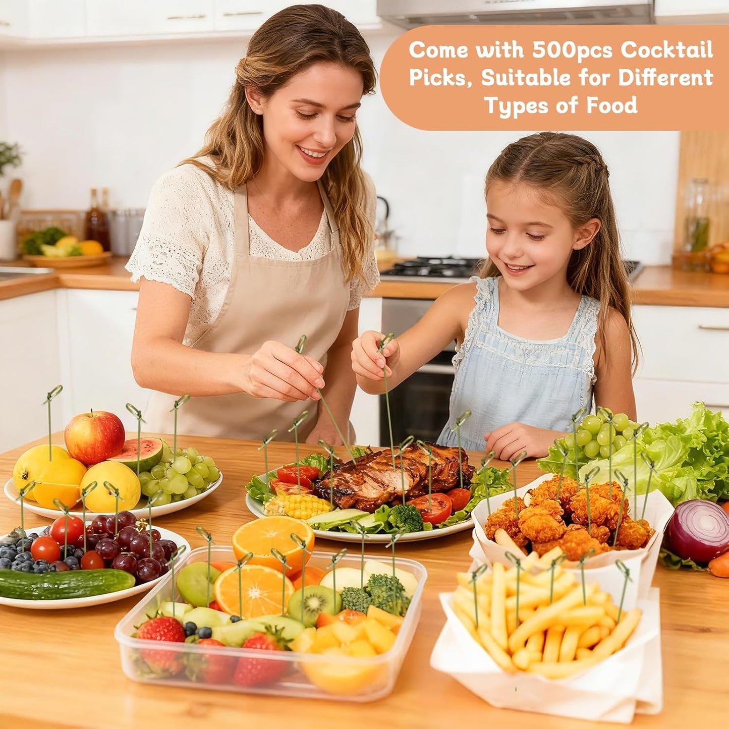 500Pcs Bamboo Cocktail Picks for Appetizers, 4.7 Inch Fancy Toothpicks for Appetizers, Decorative Bamboo Knot Skewers Cocktail Toothpicks for Drinks Food Fruit, Charcuterie Toothpicks