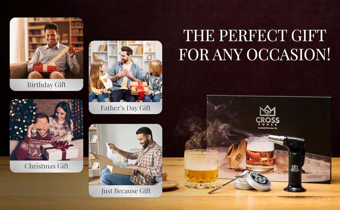 Whiskey Smoker Kit - Premium Cocktail Smoker Kit with Torch, 6 Flavors of Wood Chips, Whiskey Stones, Filters, Durable Old Fashion Smoker Kit, Ideal for Whiskey Lovers (No Butane)