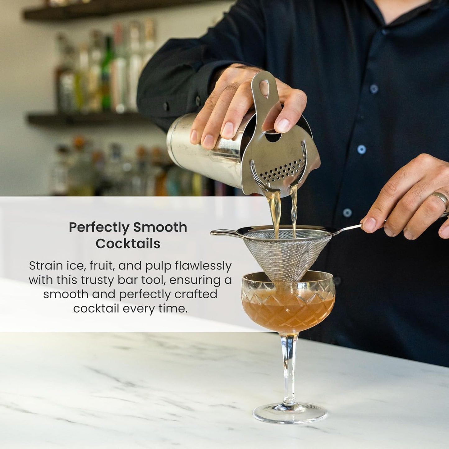 A Bar Above Black Fine Mesh Cocktail Strainer - Professional Double Straining Tool for Bartenders & Home Bar, 304 Stainless Steel Conical Sieve for Cocktails, Tea, Coffee & Kitchen Use