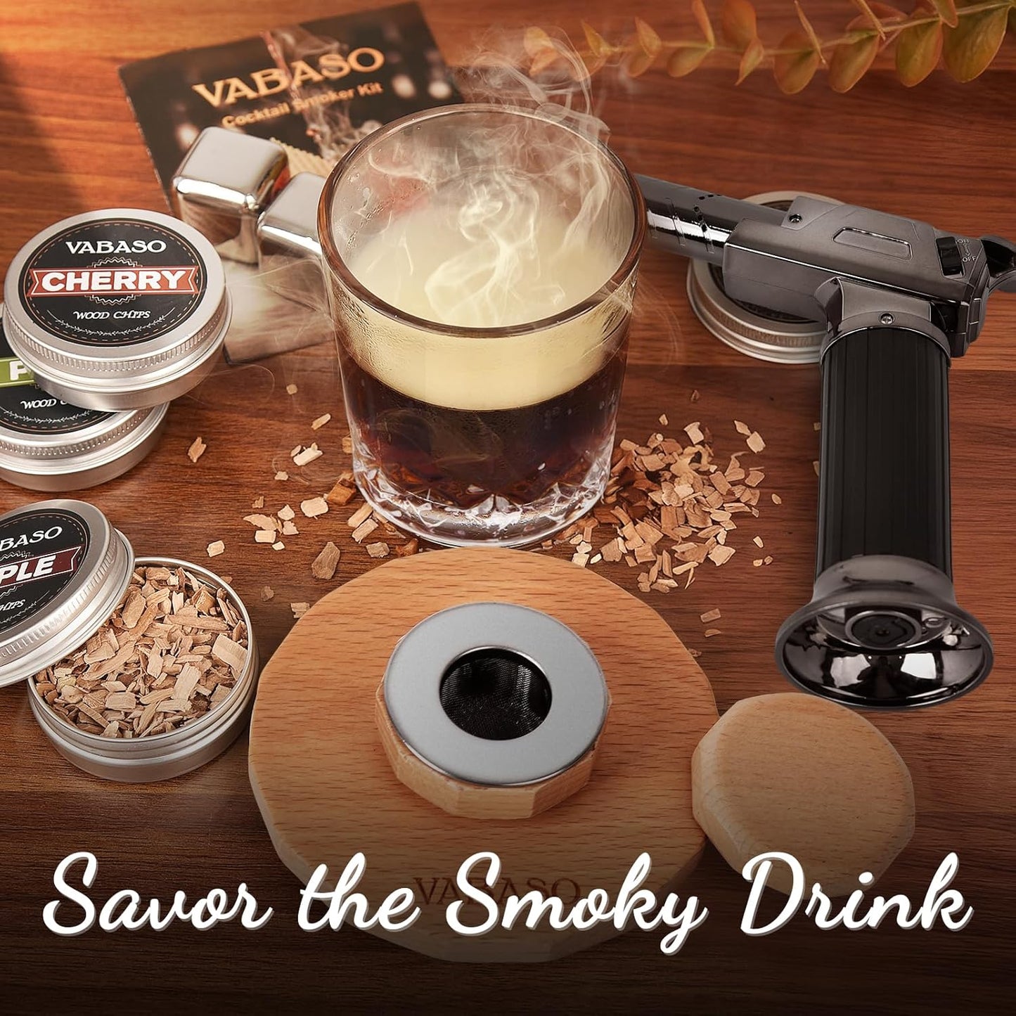 18PCS Whiskey Smoker Kit with Torch - 6 Flavors of Wood Chips, 2 Glasses, Ice Molds - Cocktail Smoker Kit, Old Fashioned Smoker Kit, Birthday Bourbon Whiskey Gifts for Men, Dad, Husband