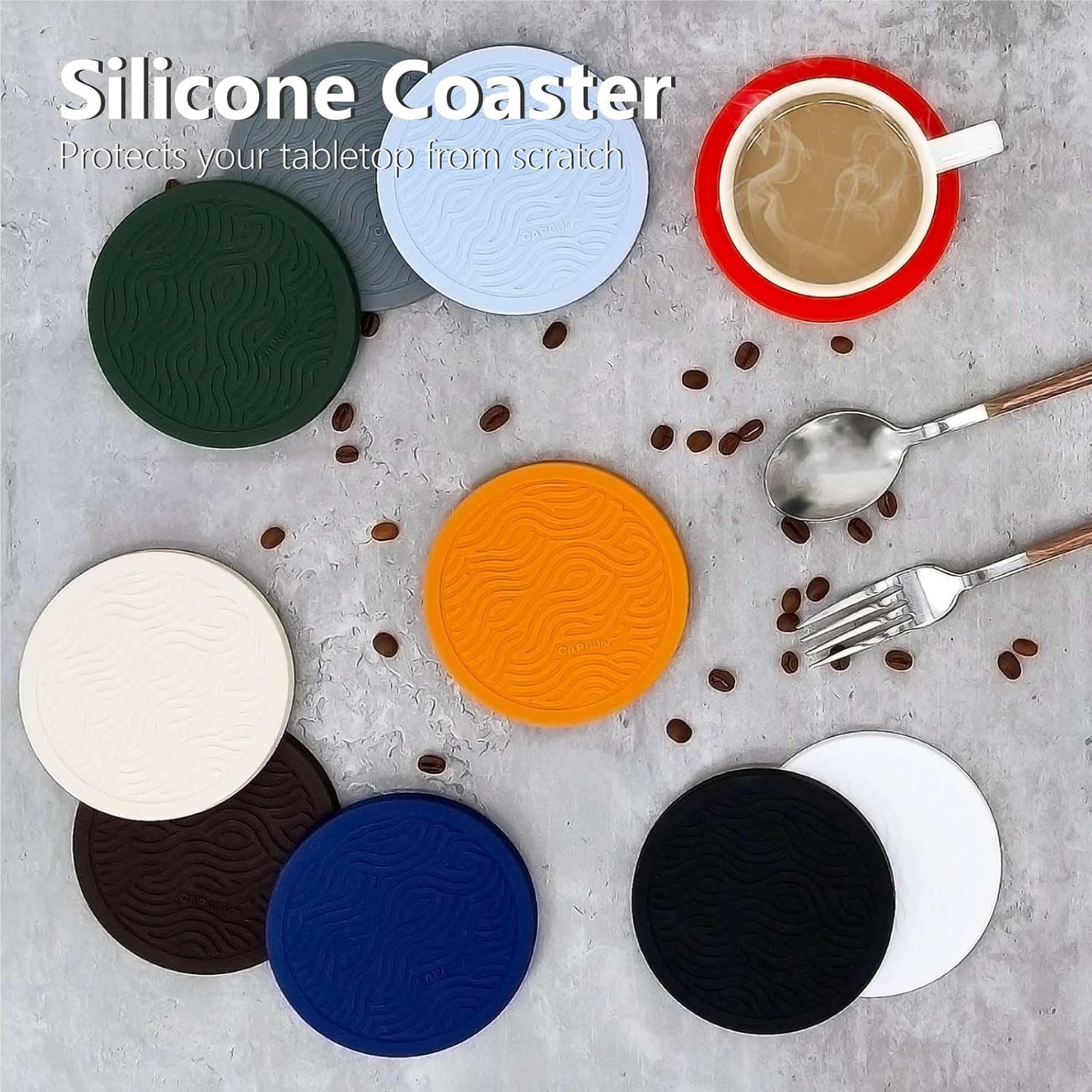 Indigo Floral Non-Slip Silicone Coasters, 4-Pack Double-Sided Absorbent Cup Mats for Hot & Cold Drinks, Scratch & Water Ring Protection for Wood Tables, Home Office Bar Use (4PC)