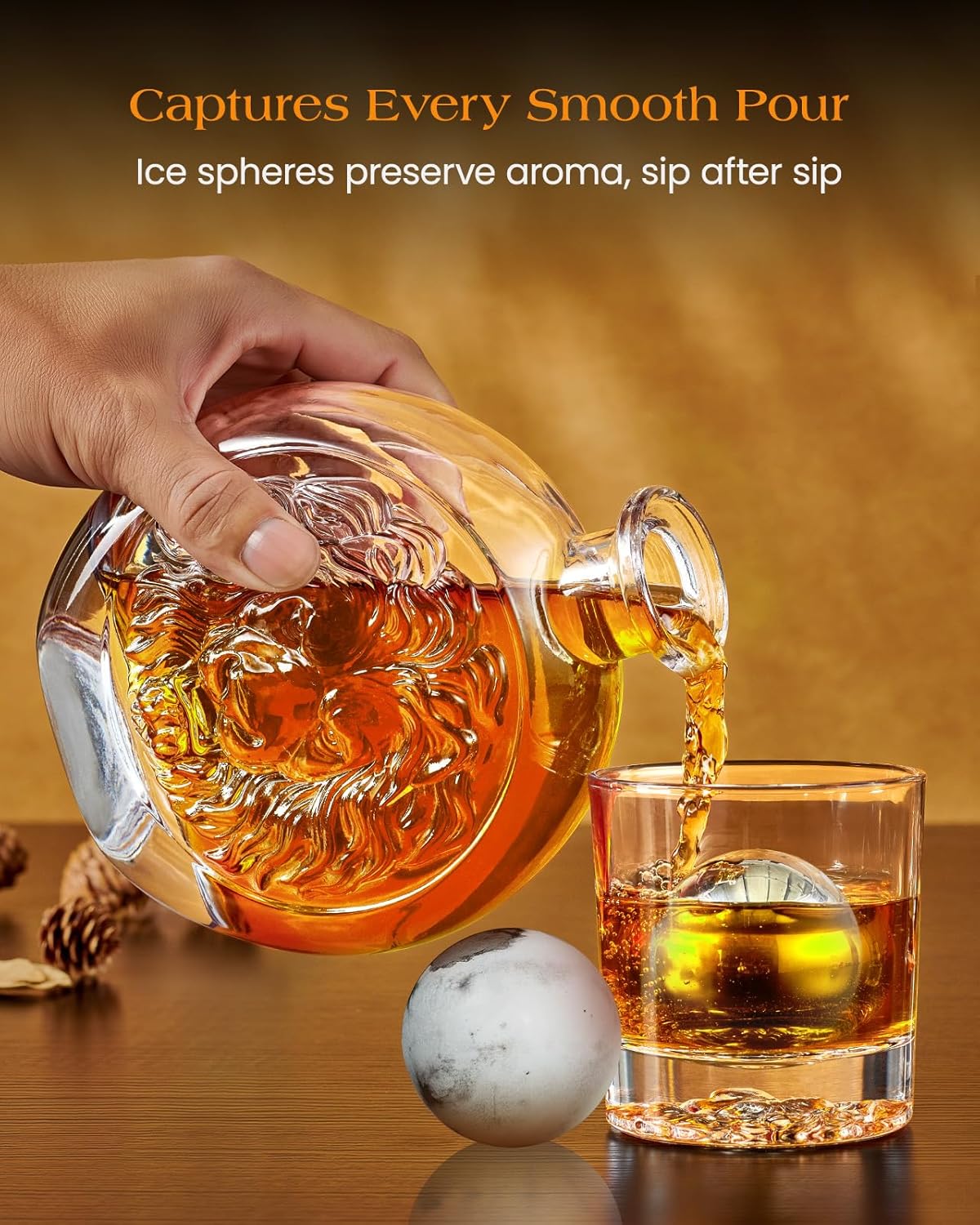 Engraved Lion Whiskey Decanter Set Gift for Men, Including 2 Lion-Engraved Shot Glasses & 2 Whiskey Ice Balls, Unique Christmas Birthday Gifts for Men Dad Husband, Cool Whiskey Set for Husband Brother
