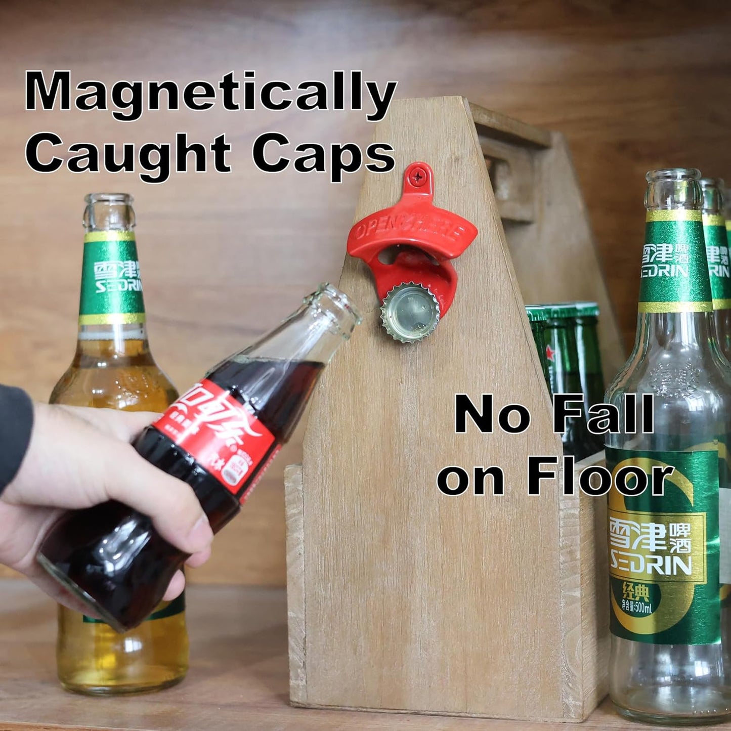 Red Magnetic Wall Mounted Bottle Opener, Stainless Screw in Wall Beer Cap Opener with Magnets for Gift