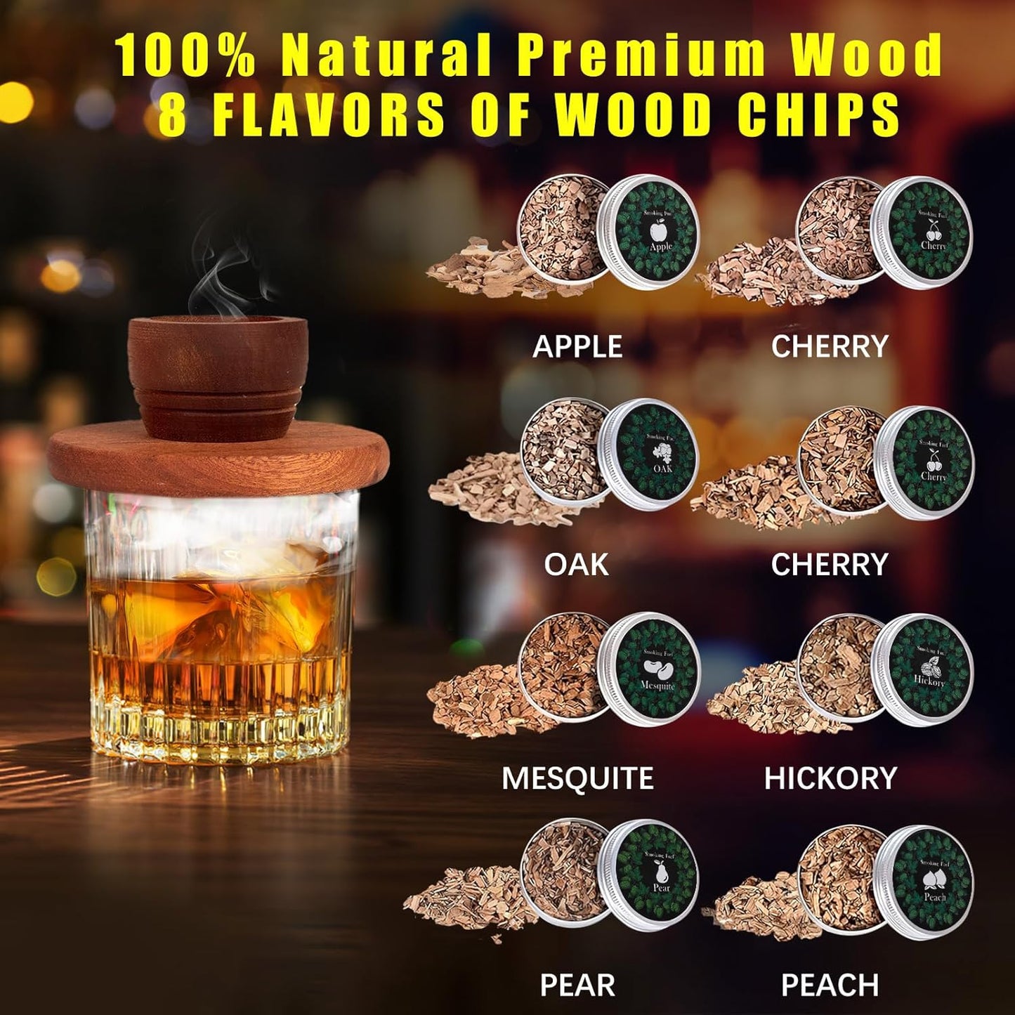 Whiskey Smoker Kit with Torch - 8 Flavors Wood Chips, 2 Glasses, 2 Ice Ball Molds - Cocktail Smoker Infuser Kit, Old Fashioned Drink Smoker Kit, Birthday Fathers Day Bourbon Gifts for Him, Men, Dad