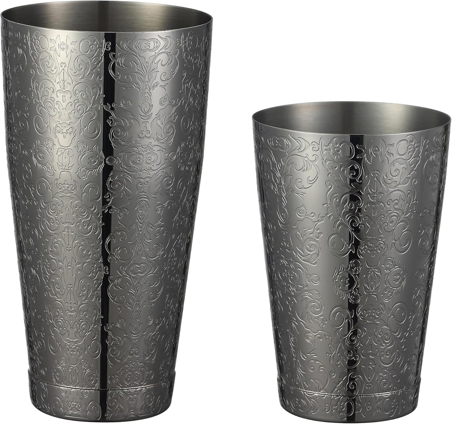 Stainless Steel Boston Shaker with Etched Pattern Weighted Shaking Tin Set (Spirit Gunmetal Black)