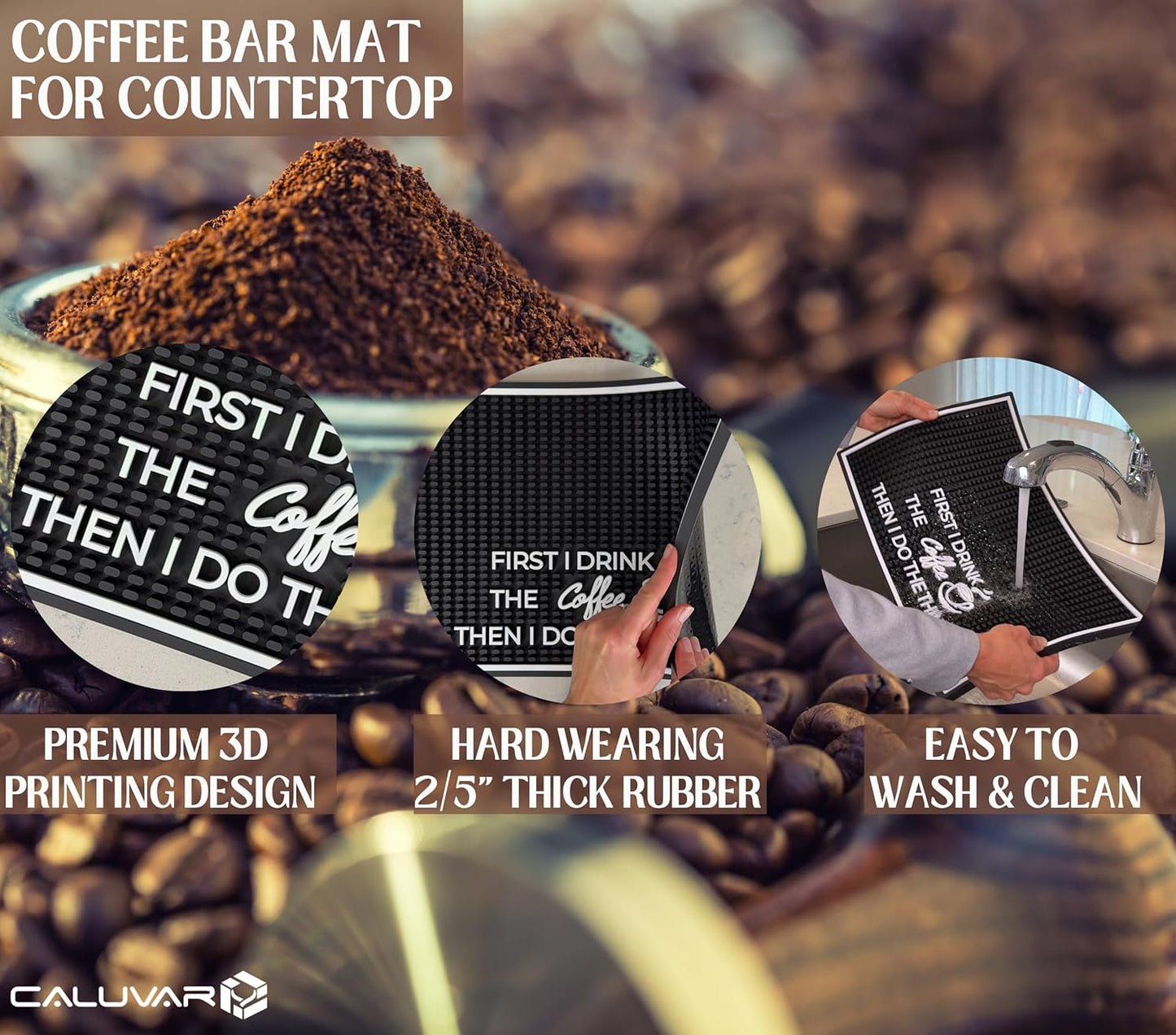 First I Drink the Coffee Then I Do the Things Silicone Station Mat for Countertop 18x12 in, Funny Coworker Gift, Coffee Bar Sign, Non-Slip Espresso Machine Mat, Dishwasher Safe