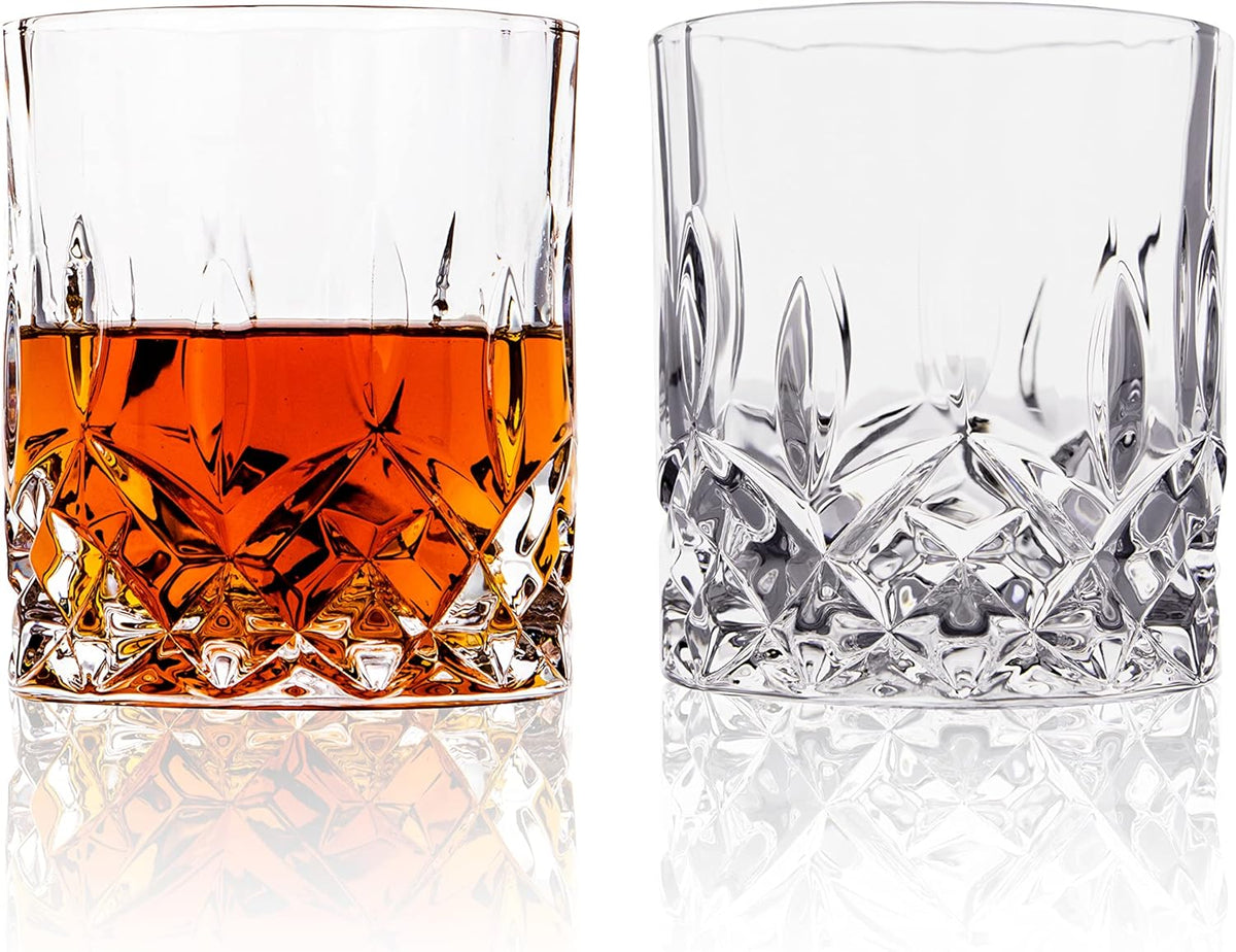 LEMONSODA Crystal Cut Old Fashioned Glass Sets - 10oz/12oz Ultra-Clear Premium Lead-Free Rocks Glass Tumbler For Drinking Bourbon, Scotch, Cognac, Cocktails (10oz, Set of 2) - Set of 2