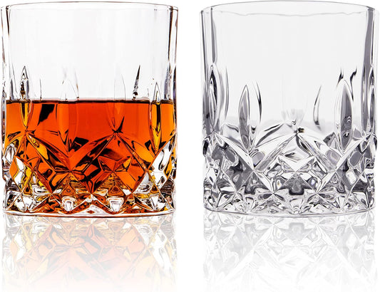 LEMONSODA Crystal Cut Old Fashioned Glass Sets - 10oz/12oz Ultra-Clear Premium Lead-Free Rocks Glass Tumbler For Drinking Bourbon, Scotch, Cognac, Cocktails (10oz, Set of 2) - Set of 2