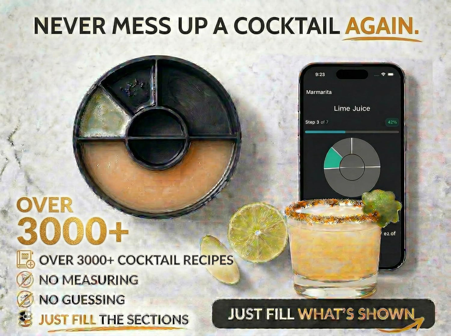 Cocktail Maker – Make 3000+ Cocktails with The App-Guided Drink Mixer – Easy Cocktail Measuring System – Unique Bartender Gift