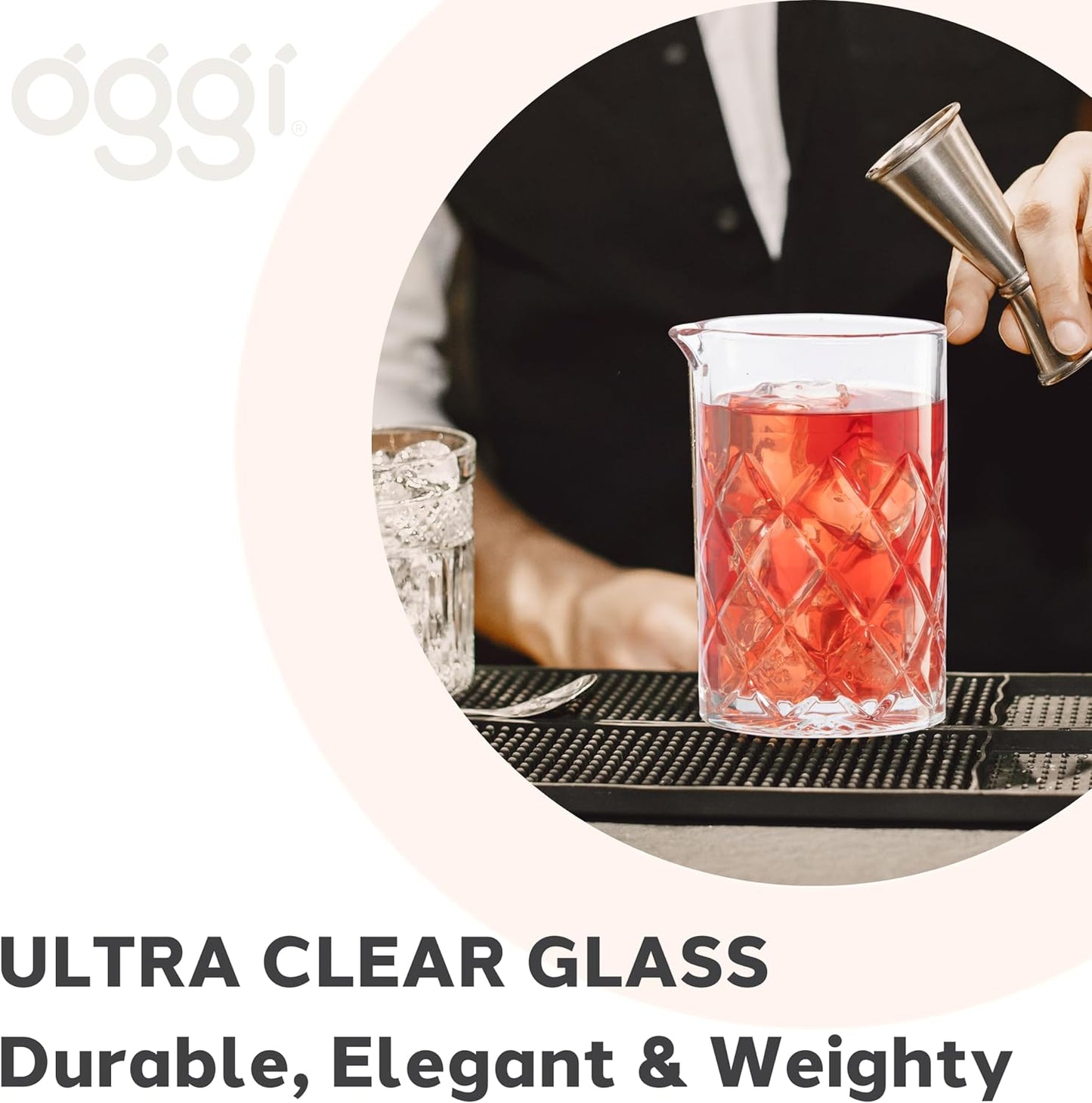 OGGI Cocktail Mixing Glass & Strainer Set - Elegant Bar Mixing Set with 16oz Glass Beaker, Essential Mixology Bartender Kit, Old Fashioned Kit, Includes Stainless Steel Hawthorne Strainer