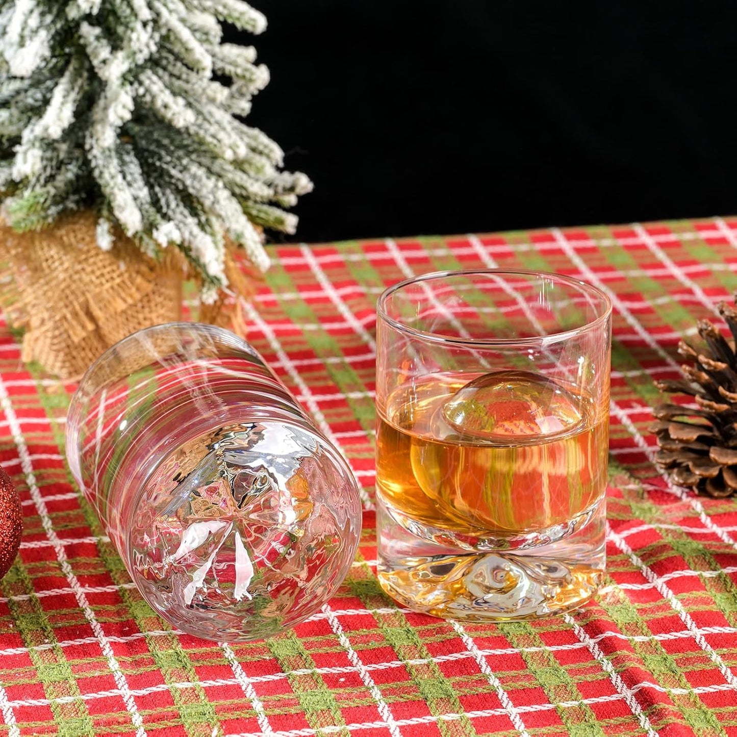Hand Blown Crystal Whiskey Glasses Set of 2,12 oz Old Fashioned Cocktail Glasses,Lowball Rocks Glass,Unique Hexagonal Base for Bourbon,Scotch and Juice,Perfect for Oversized Ice Cubes
