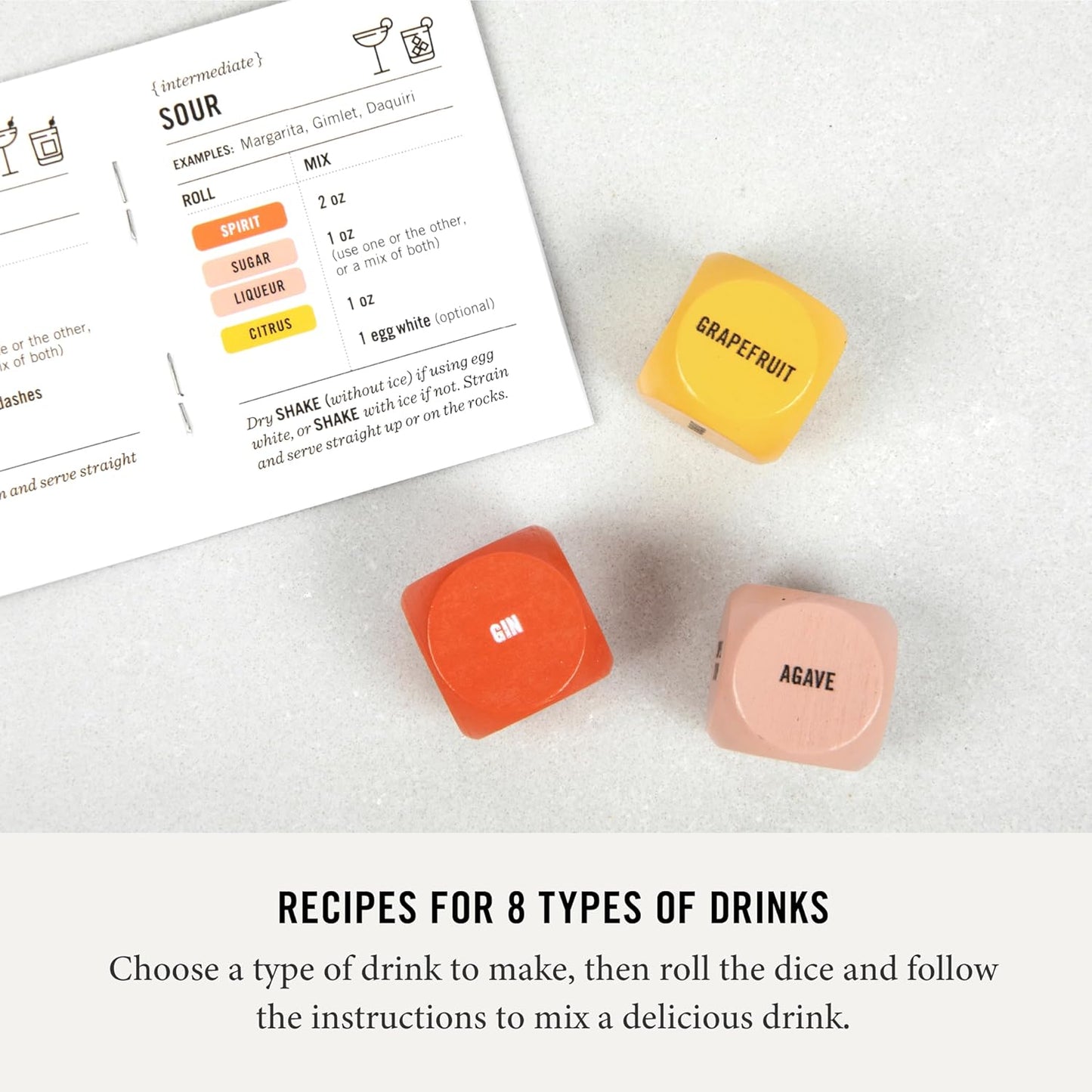 Two Tumbleweeds Mixology Dice - Set of 9 Dice to Inspire Craft Cocktails & Mocktails with Recipe Booklet - Unique Gift for Kitchen or Bar