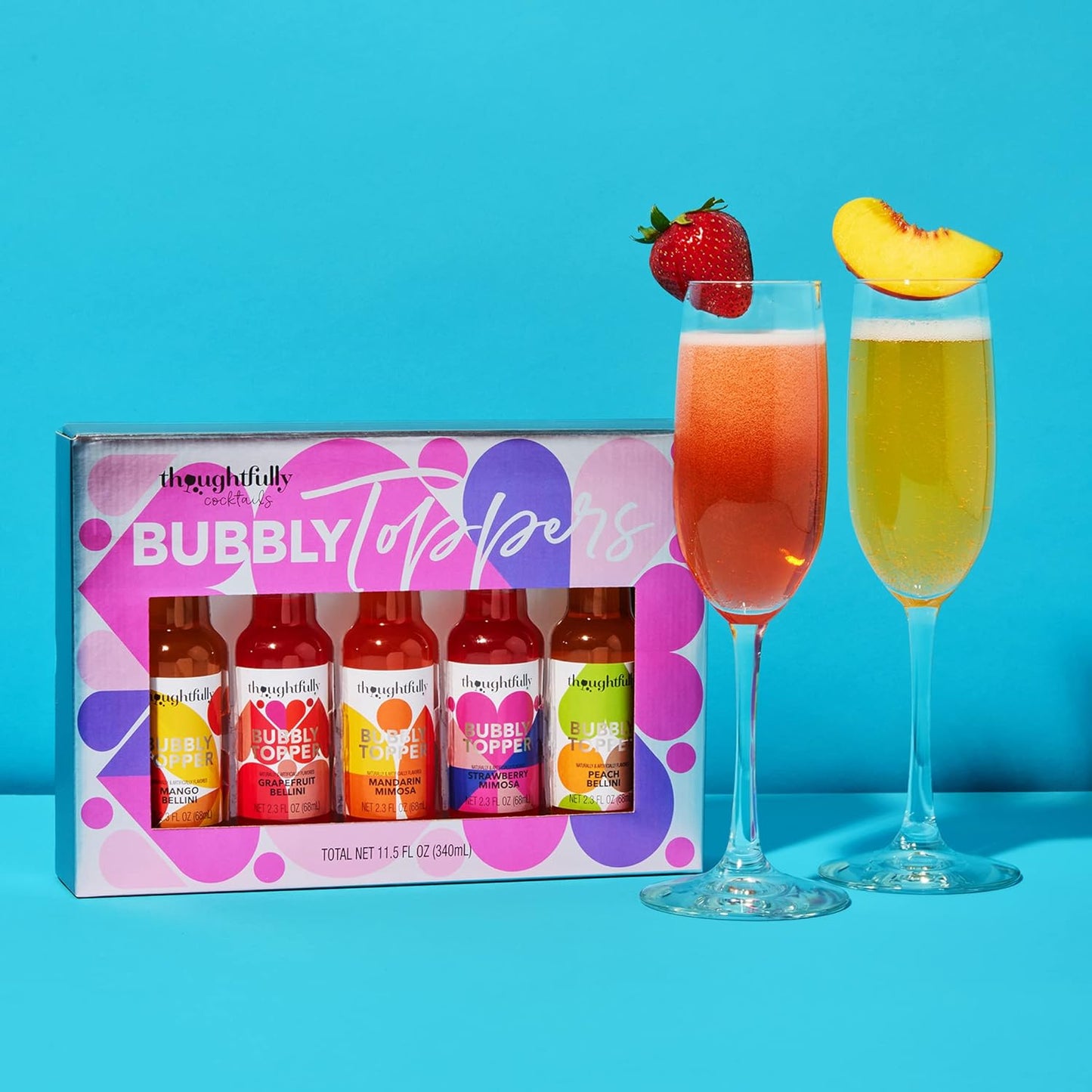 Thoughtfully Cocktails, Bubbly Toppers Gift Set, Great for Mimosas or Bellinis, Add a Splash of Flavor to Champagne or Prosecco with 5 Unique Flavors, Great for Brunch, Showers, Parties, Gift for Her