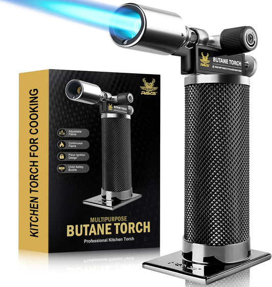 RAVS Butane Torch Lighter, Premium Metal Kitchen Torch, Black - Yellow
