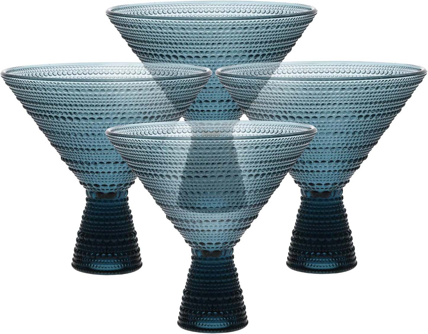 Fortessa Jupiter Beaded Hobnail Glass, 11.5 Ounce Martini (Set of 4), Cornflower Blue