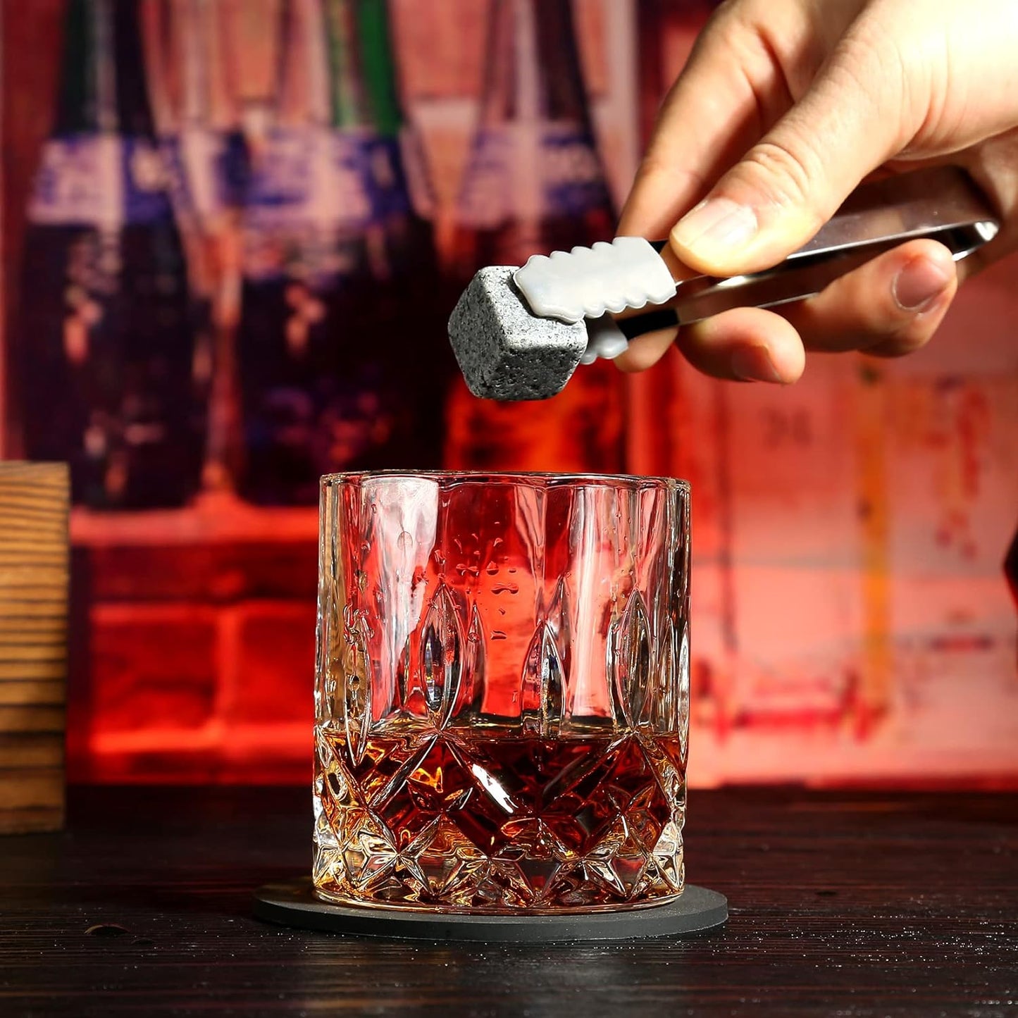Whiskey Stones Gifts Set - Whiskey Glasses Set of 2 - Granite Chilling Whiskey Rocks - Scotch Bourbon Gifts for Men -Father's Day Birthday Gifts for Men Dad Him Husband Drinking Gift for Holiday