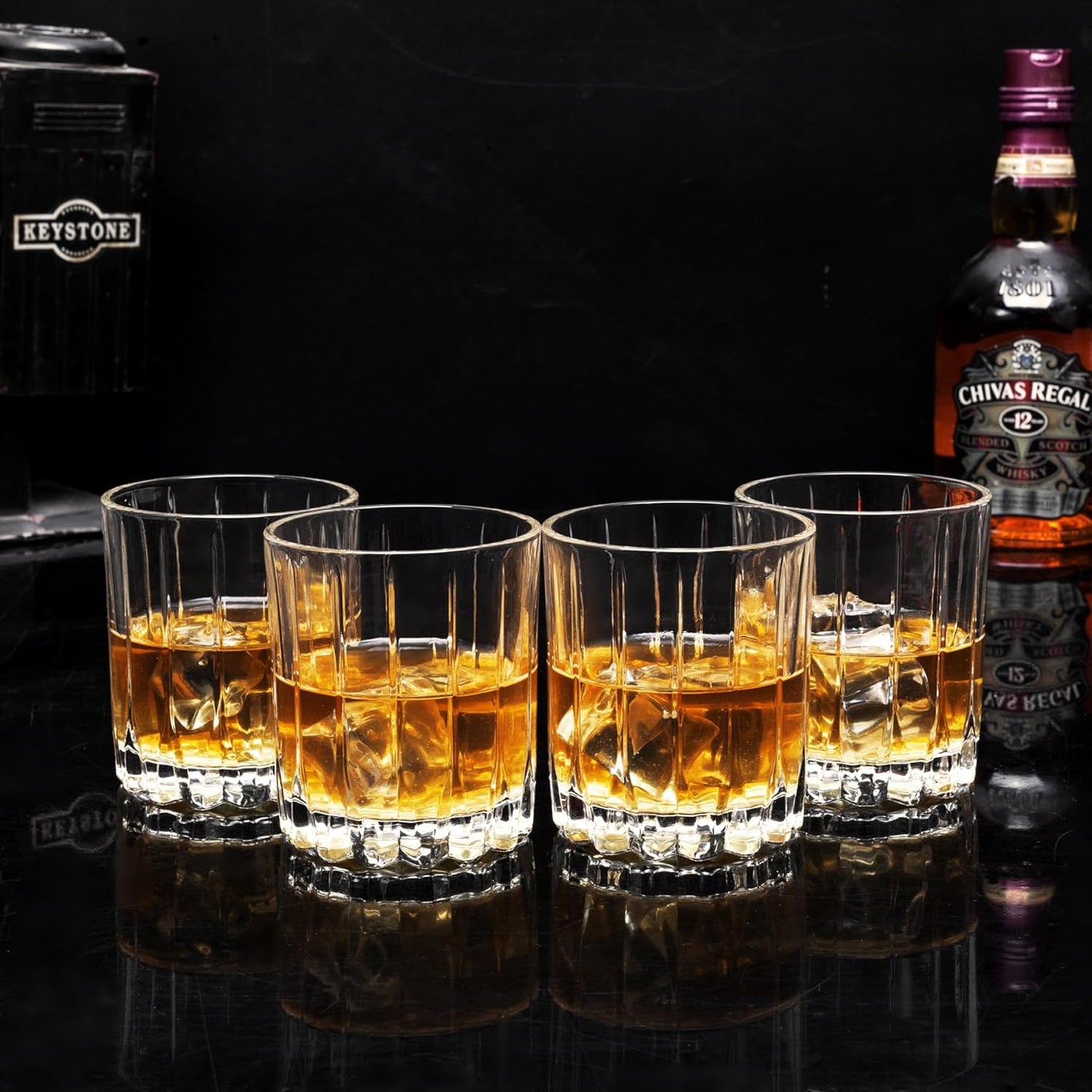 KANARS Crystal Whiskey Glasses, Set of 4 Premium Rocks Glasses in Elegant Gift Box, 10 Oz Old Fashioned Glass Tumblers for Bourbon, Scotch Whisky, Cocktails, Cognac, Liquor Drinking