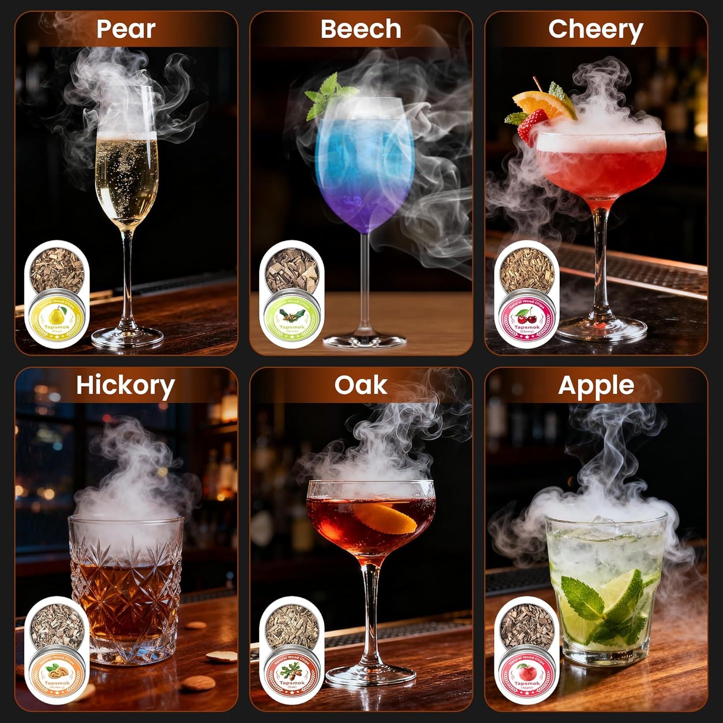 Electric Whiskey Smoker Kit: Rechargeable Cocktail Smoker for Old Fashioned & Bourbon Drinks with Built-in Lighter, No Butane Needed, 6 Wood Chips, Christmas Whiskey Gift for Men, Dad, Husband