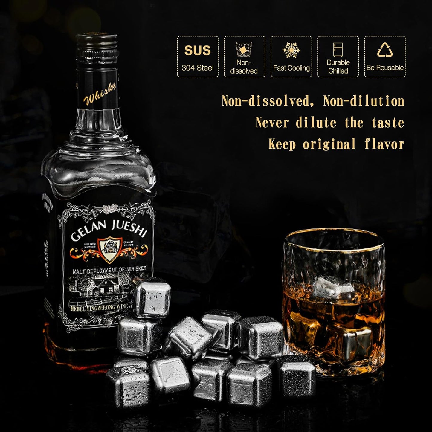 36 Pcs Stainless Steel Metal Ice Cubes Reusable - Whiskey Stones Ice Cube for Drinks, High Cooling Technology, for Whiskey and Beverage, Fathers Day Dad Christmas Gifts for Men Husband (36)