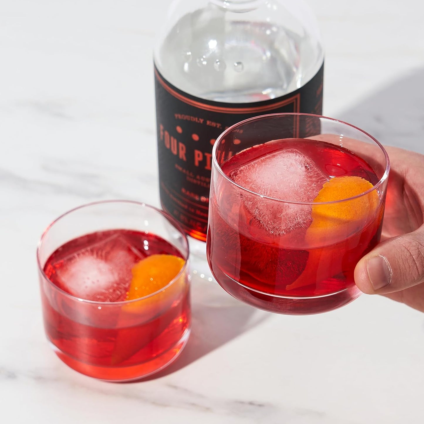 Viski Raye Crystal Negroni Glasses, Lowball Cocktail Glasses Premium Crystal Glassware, 8oz Tumbler Glasses Set of 2