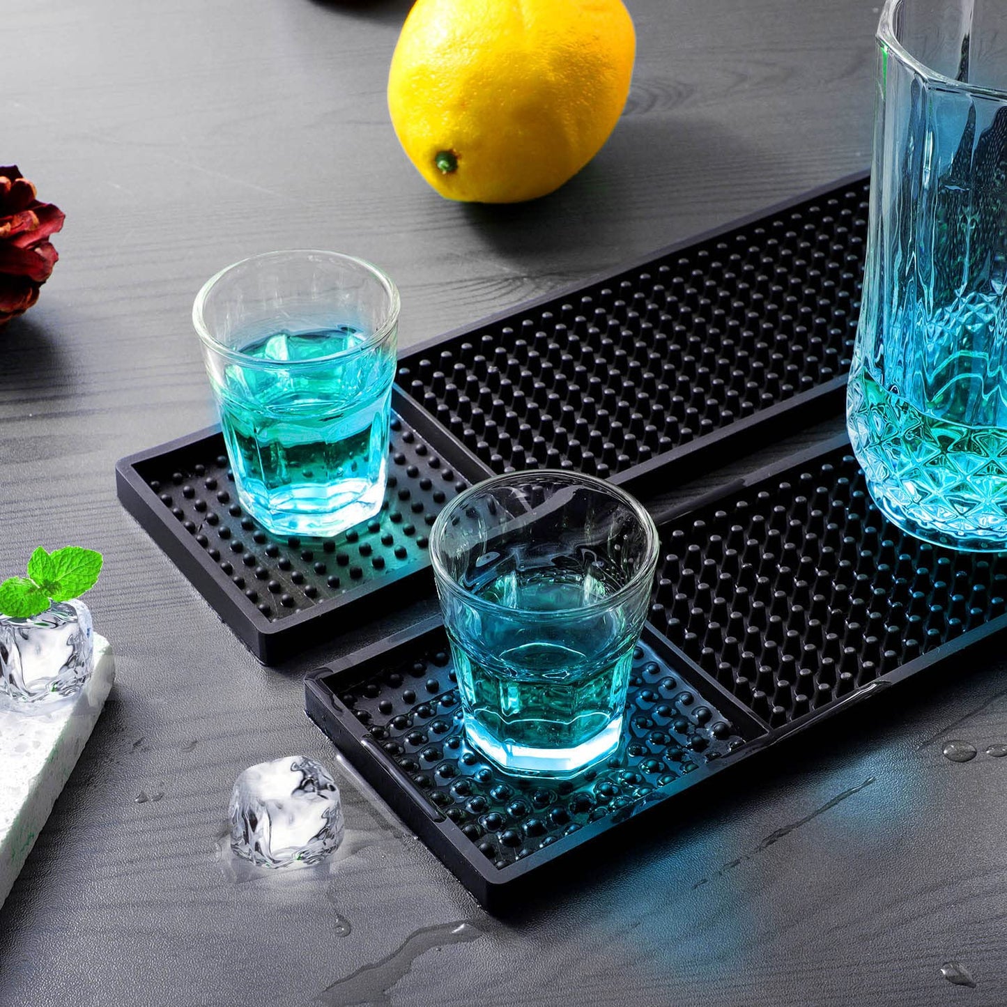 Noverlife 2PCS 23.65 x 3" Rubber Bar Mats, Non-Slip Bar Service Spill Mat Bar Table Mat Restaurant Kitchen Counter Bar Pad for Mixing Drinks, Anti-Skid Heat Resistant Barber Station Mat for Hair Salon