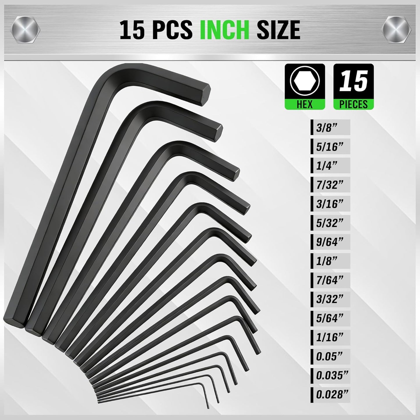 SWANLAKE GARDEN TOOLS 32-Piece Hex Key Allen Wrench Set, SAE and Metric Allen Keys MM(0.7mm-10mm) SAE(0.028"-3/8), L Shape, Chrome Vanadium Steel, Easy Organization
