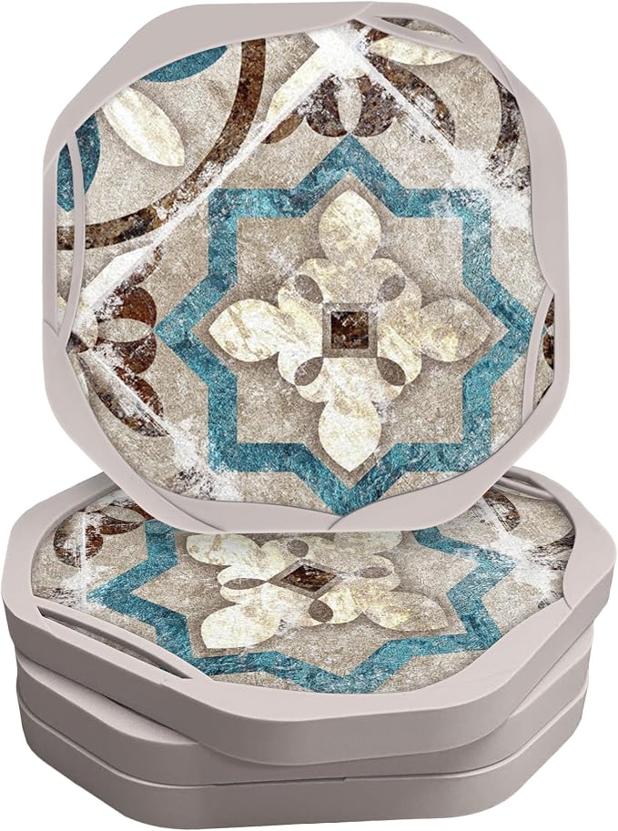 UMIRRO Absorbent Felt & Silicone Coasters Set of 6 with Holder, Blue Coast - 21. Mandala