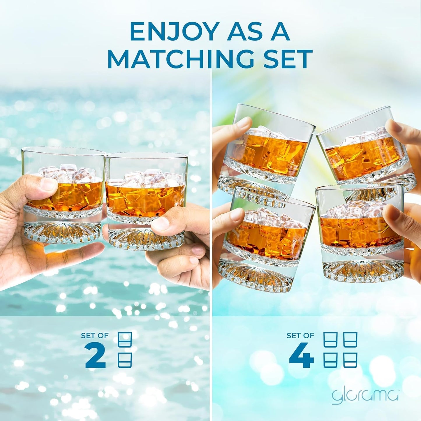 GLORAMA Premium Old Fashioned Whiskey Glasses with Heavy Bottom – Vintage Bar Drinkware for a Cocktail, Bourbon, or Scotch – Durable Crystal Rocks Glass – Set of 4, 10 oz