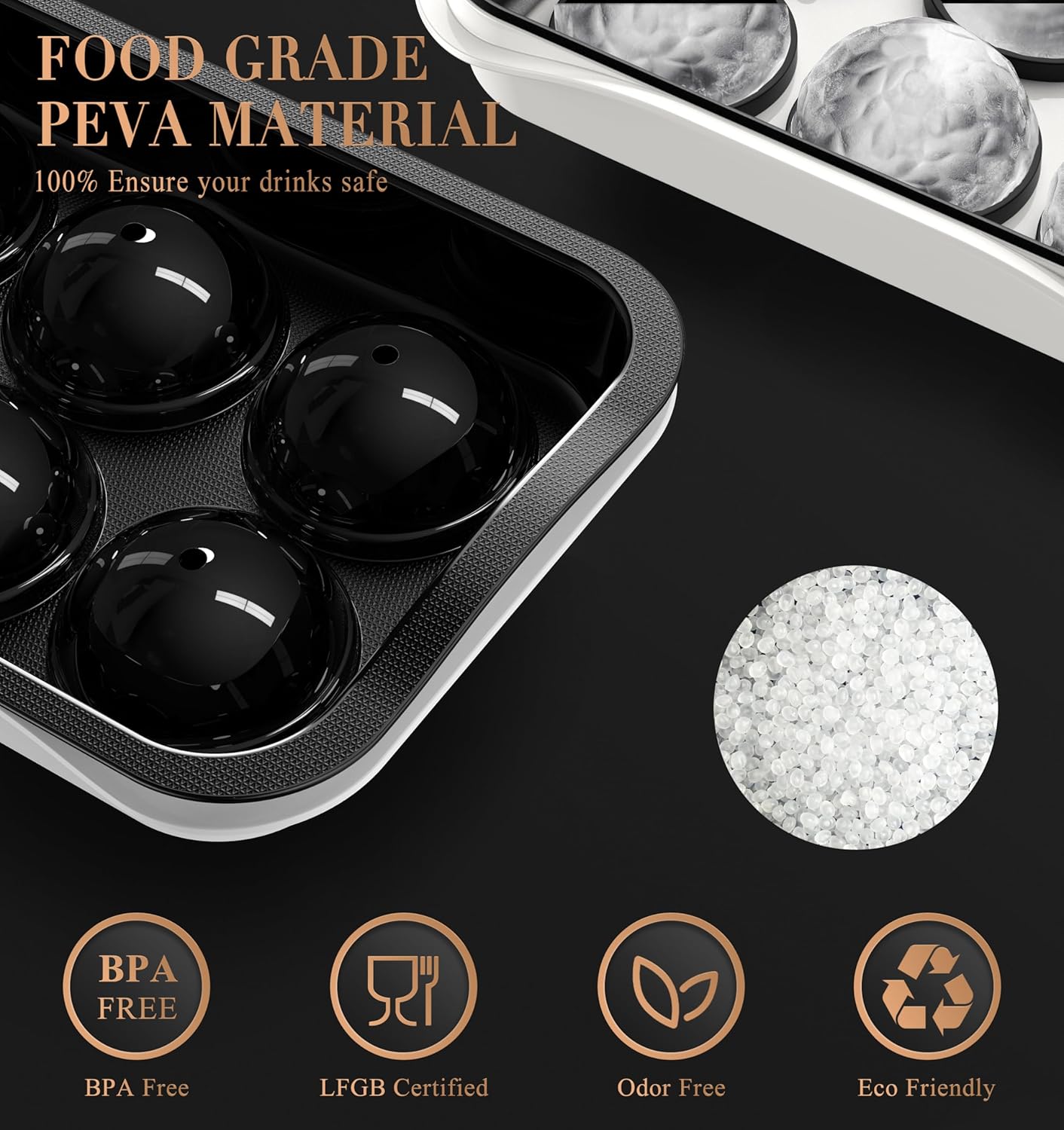Round Ice Cube Mold with Lid - 2.2 Inch Sphere Ice Ball Maker, Large Whiskey Ice Cubes Mold with Easy Release, Reusable Silicone & Plastic Tray for Bourbon, Scotch, Brandy, Cocktails, Gift
