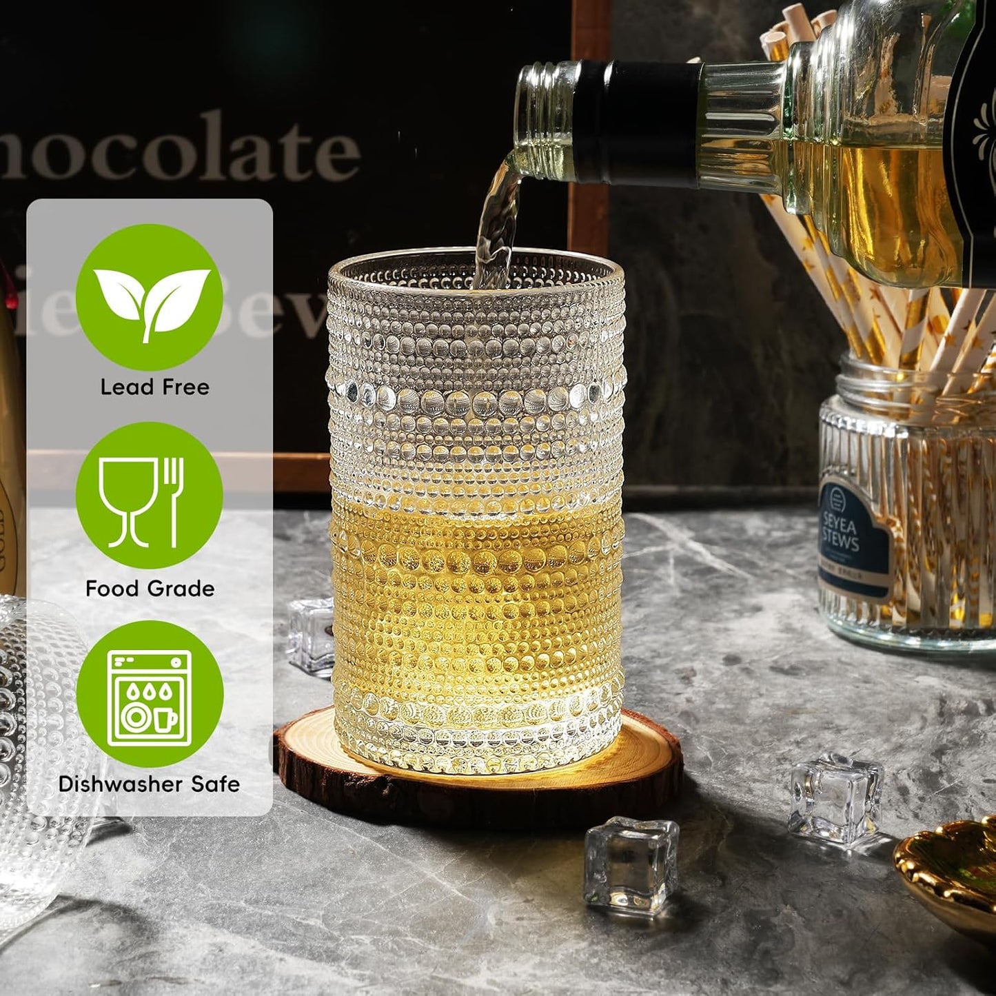 Moretoes Drinking Glasses Set of 12,12 Oz Hobnail Highball Glasses Clear Embossed Boho Water Glass Cups Kitchen Bar Tumbler Glassware Set for Whiskey, Beer, Juice, Milk and Various Mixed Drinks