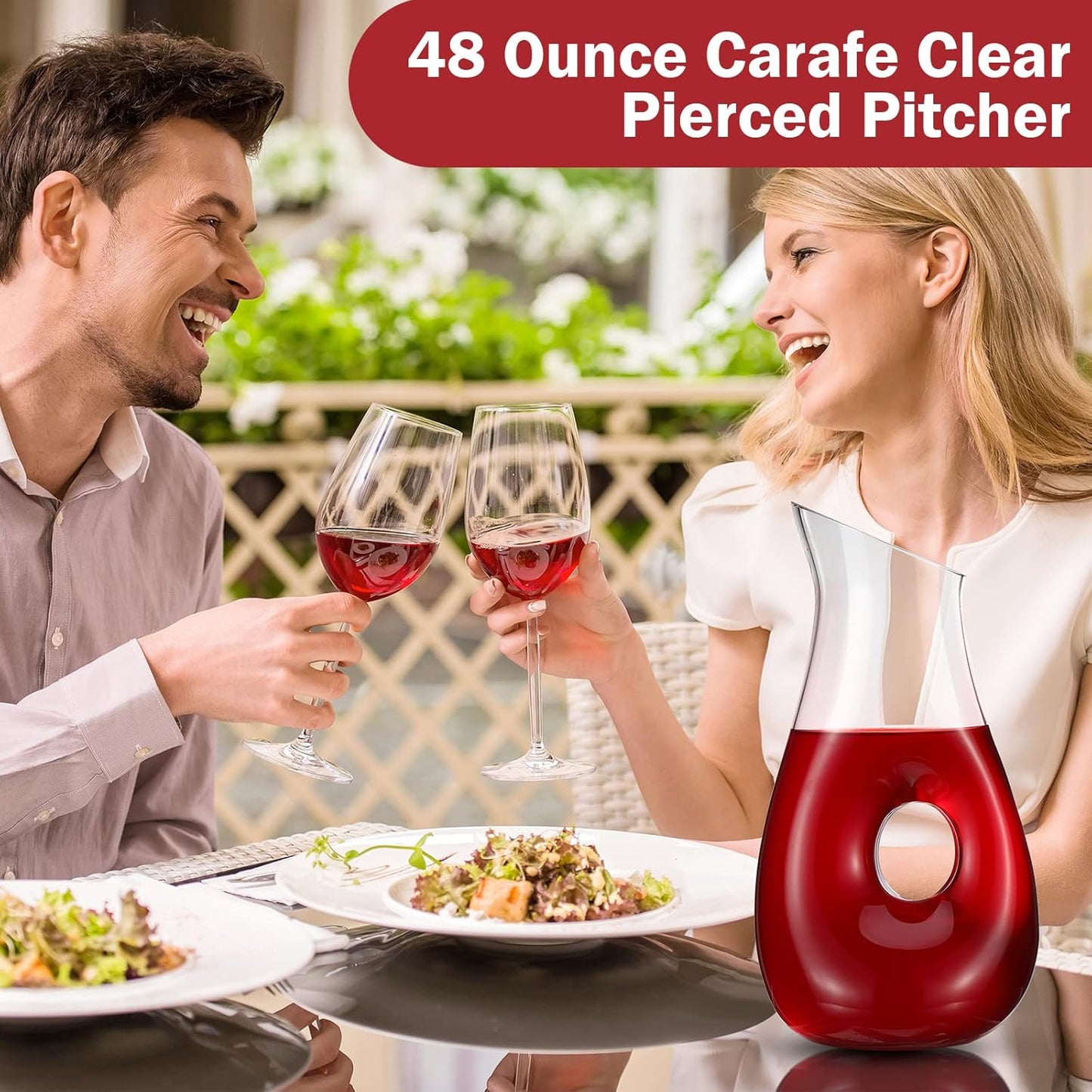 2 Pcs 48 oz Wine Decanter Carafe, Pierced Decanter, Clear Glass Juice Pitcher Jar for Red Wine Beer Water Lovers Gift Wedding Birthday Party Supplies