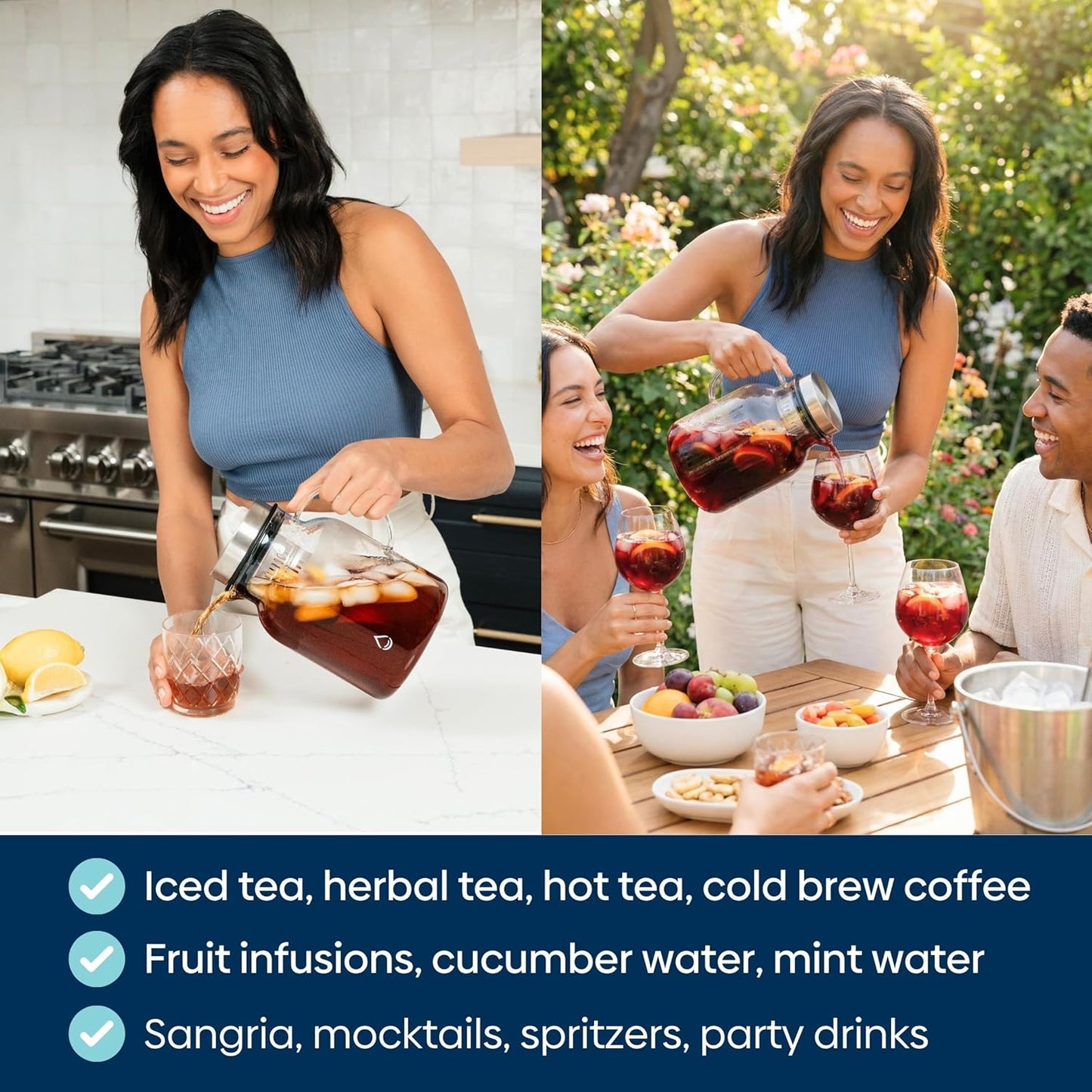 Infusion Pro Glass Fruit Infuser Water Pitcher, Heat Resistant for Hot/Cold Use, Great Iced Tea Pitcher | Tranquil Collection, 2 Qt