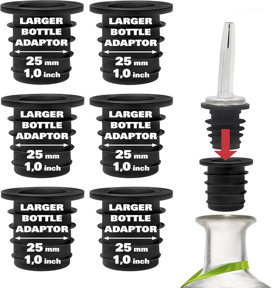 Esatto Liquor Pourer Adapters - 6 Pieces Set, Perfect for Large Olive Oil Bottles and Liquor Bottles - Up to 1 Inch/25mm Neck Converts Any Spout into a Large Pour Spout