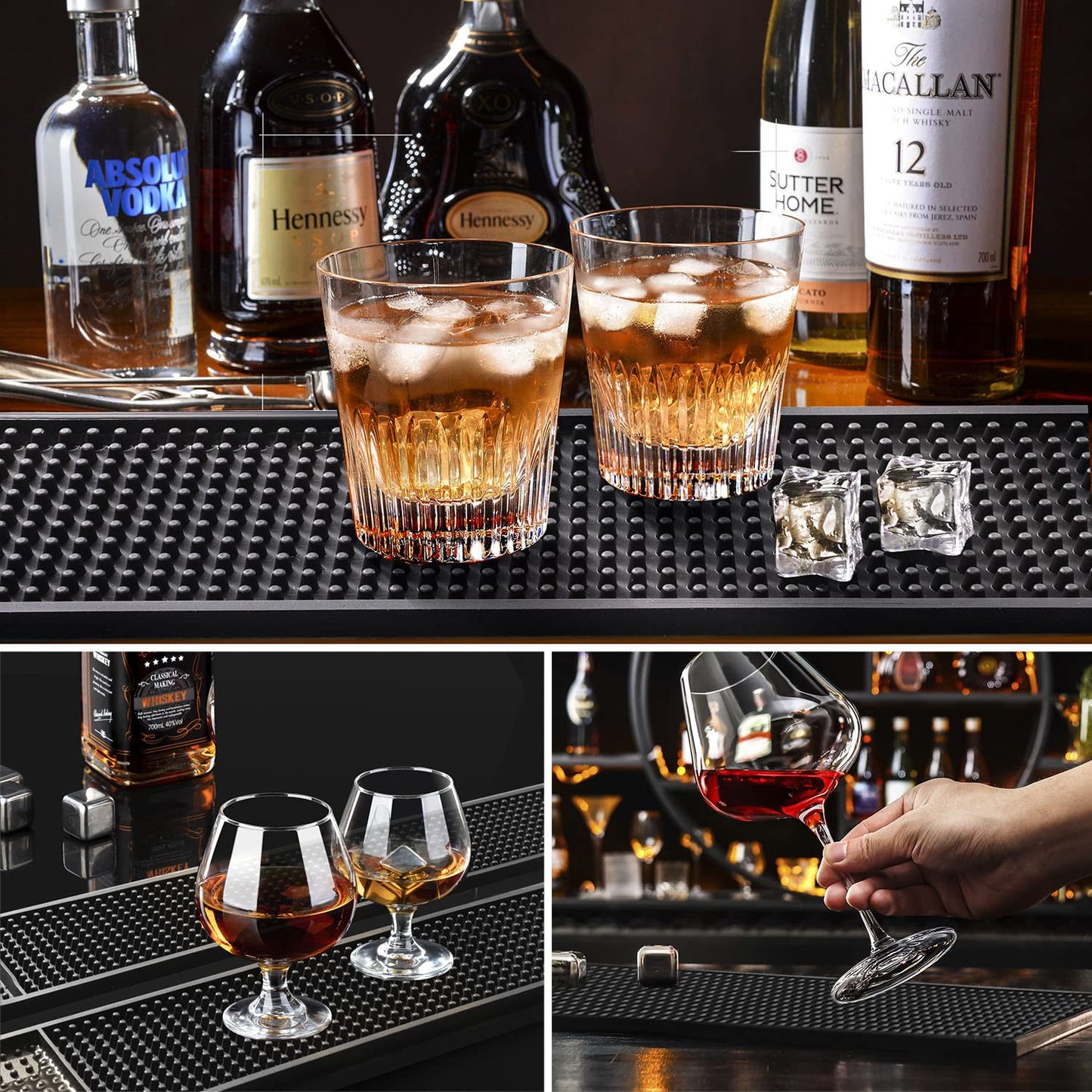 Noverlife 2PCS 23.65 x 3" Rubber Bar Mats, Non-Slip Bar Service Spill Mat Bar Table Mat Restaurant Kitchen Counter Bar Pad for Mixing Drinks, Anti-Skid Heat Resistant Barber Station Mat for Hair Salon