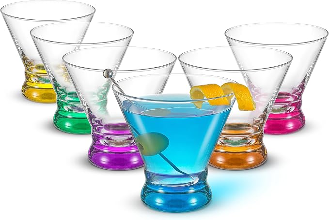 JoyJolt Hue Highball Glasses Set of 6 Tall Drinking Glasses, 13oz Bourbon Whiskey Glass Cups Set, Mojito Glass Tumbler also for Tom Collins Cocktail or Water, Colored Glassware Sets - Martini Glasses
