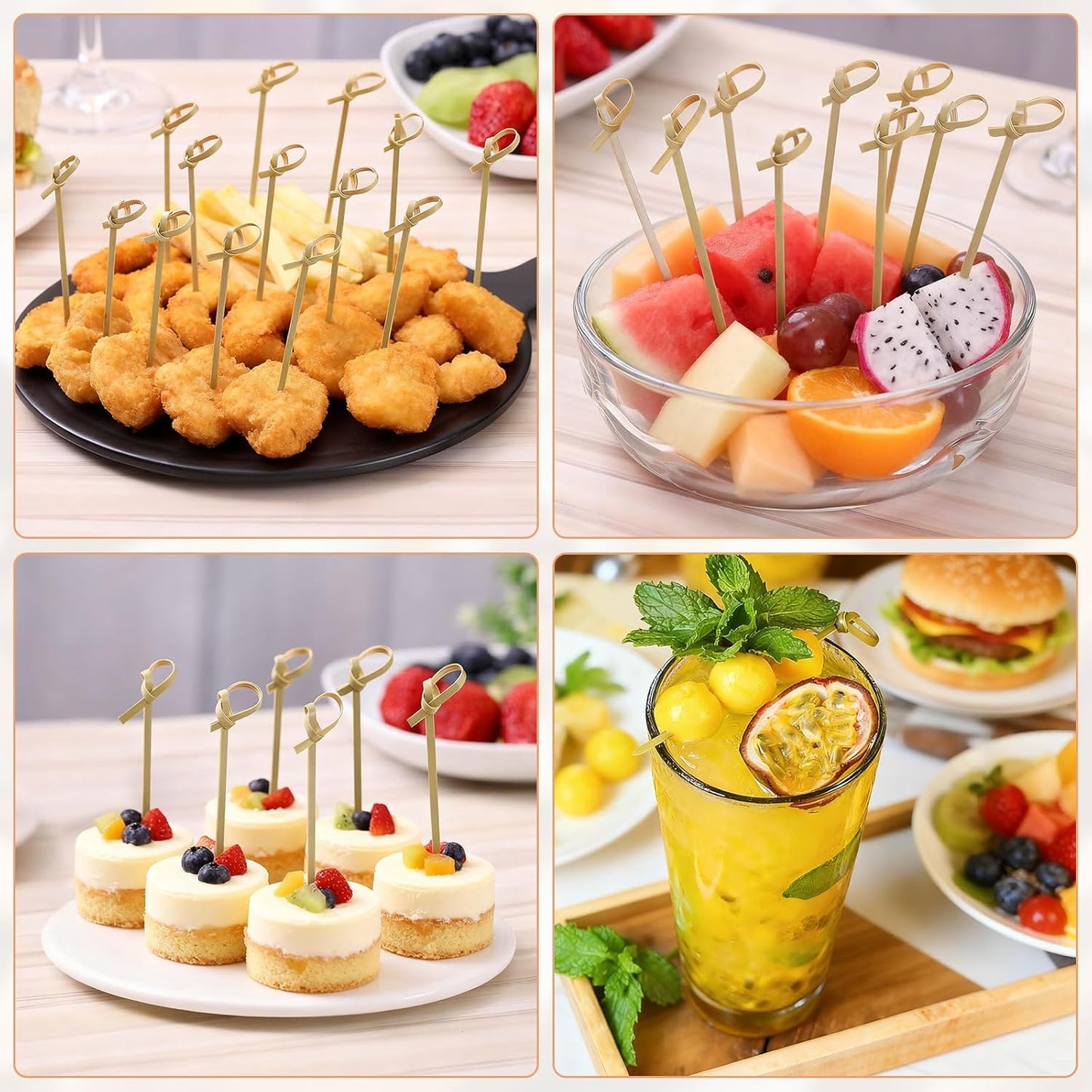 500Pcs Bamboo Cocktail Picks for Appetizers, 4.7 Inch Fancy Toothpicks for Appetizers, Decorative Bamboo Knot Skewers Cocktail Toothpicks for Drinks Food Fruit, Charcuterie Toothpicks