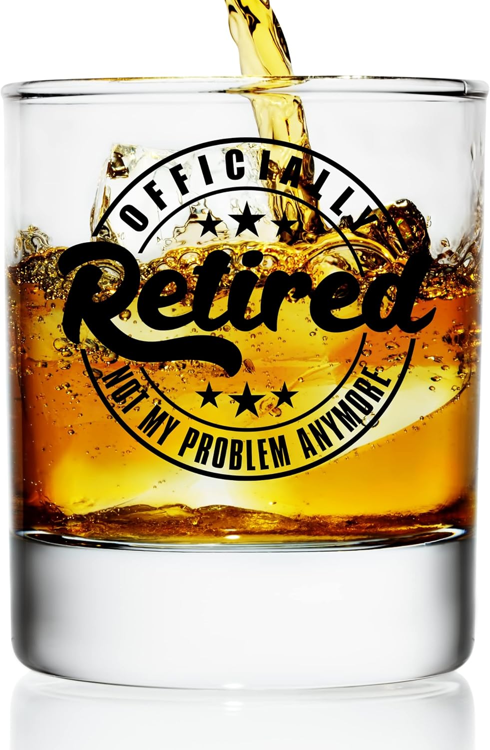 Retirement Gifts for Men – Funny Whiskey Glass ‘Officially Retired, Not My Problem Anymore’ – Bourbon Retirement Gift for Dad, Husband, Grandpa, Papa or Coworker – Teacher Gag Gift for Retired Men