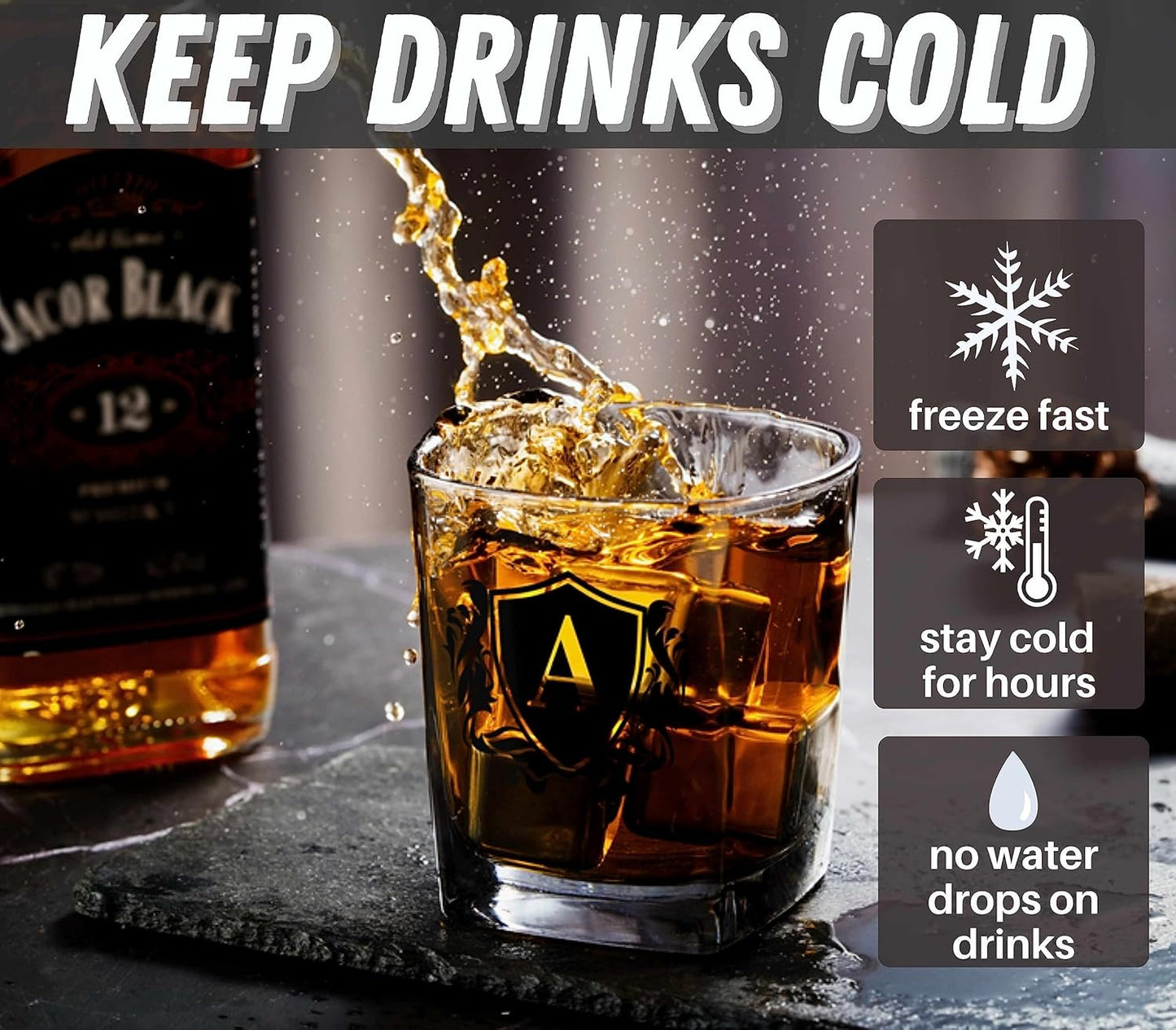 Whisky Gifts for Men, Personalized Initial Whiskey Glass with Whiskey Stones for Dad, Boyfriend, Best Friends, Coworkers, Husband, Brother, Uncle and Boss on Father's Day, Boss Day and Birthday - S