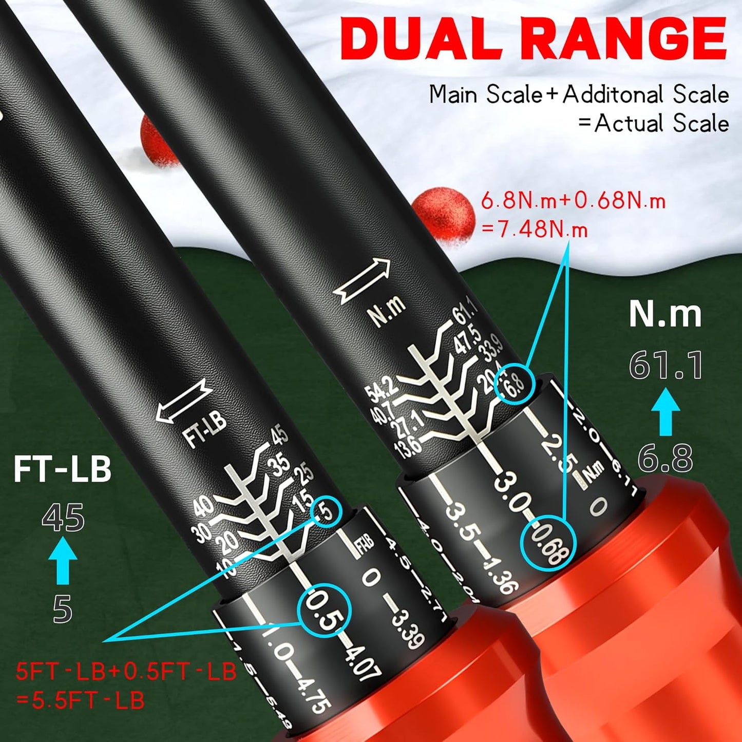 16PCS 3/8" Drive Torque Wrench with Magnetic Spark Plug Socket Set, ±3% Precision Dual Direction Torque Wrenches with 72-Tooth Dual Range Scales with Ft.Lbs and N.m(5-45ft.lb/6.8-61Nm)