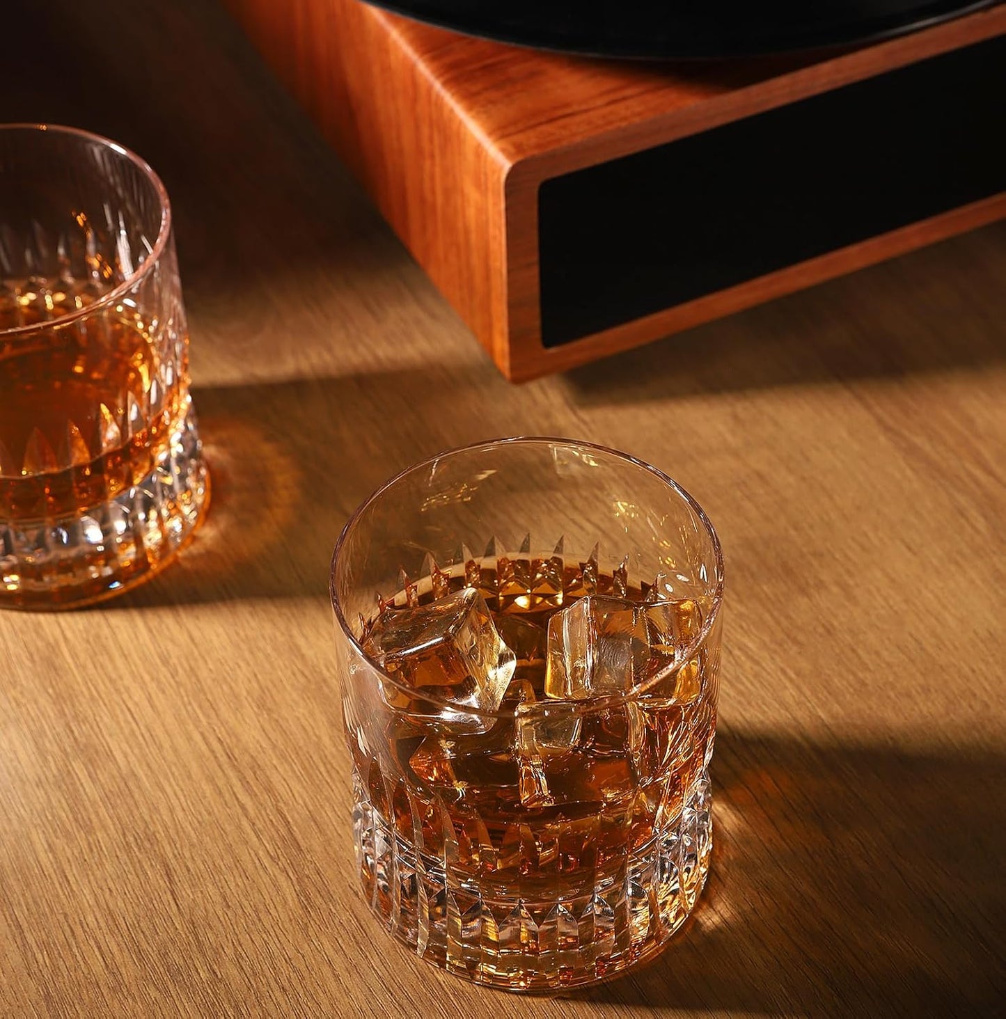 Hand Cut Crystal Whiskey Glasses Set of 2, Lead-Free Old Fashioned Glass with Heavy Base, 11oz Elegant Barware for Scotch, Bourbon, Brandy - Perfect for Men, Dad, Him