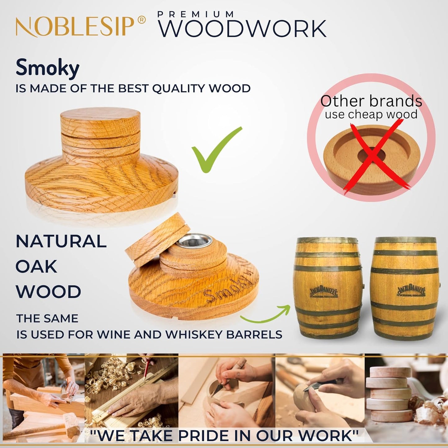 NOBLESIP® Whiskey Bourbon Smoker Kit 𝗣𝗥𝗘𝗠𝗜𝗨𝗠 Smoky bar Set. Made from American Oak Natural Wood. Easily Make The Legendary Smoked Cocktails and Old fashioneds at Home. Whisky Men Gift