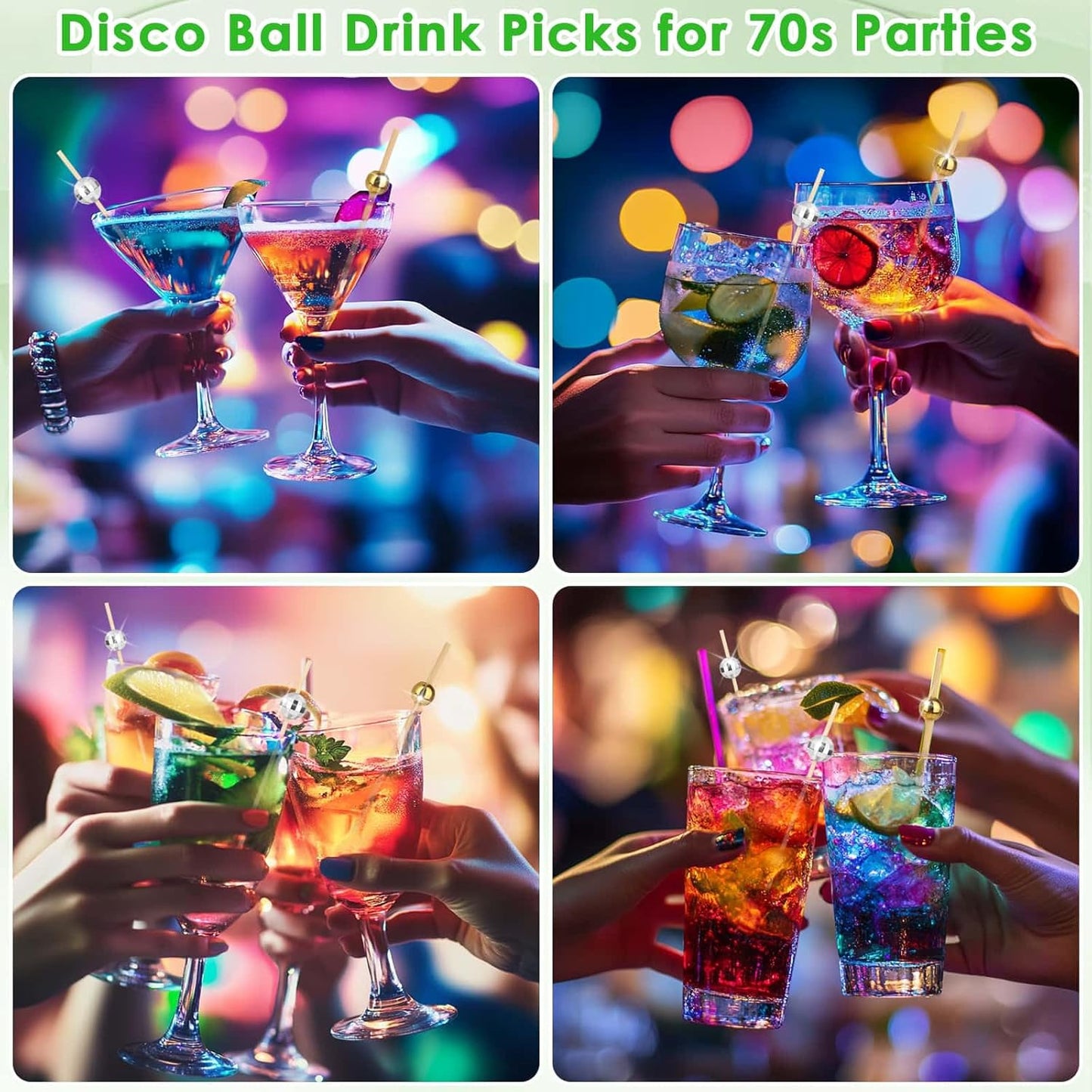 400PCS Cocktail Picks, Disco Ball Decorative Toothpicks for Appetizers, 4.7 Inch Bamboo Gold Ball Food Picks, Fancy Toothpicks for Appetizers, Drinks Party Fruit, Disco Party Decorations Supplies