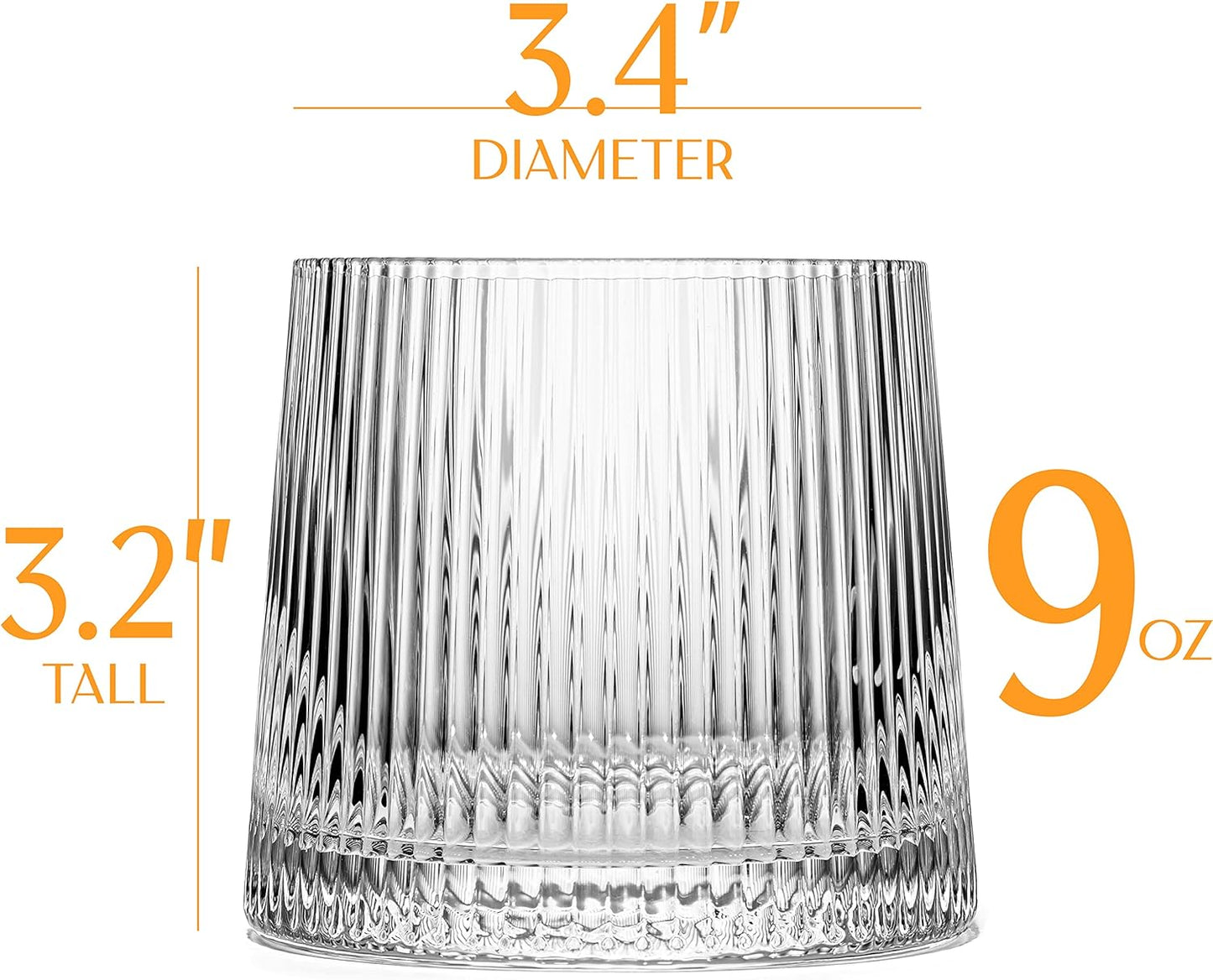 GLASSIQUE CADEAU Vintage Art Deco Speakeasy Lowball Glasses | Set of 4 | 9 oz Crystal Tumblers for Drinking Classic Gin, Rum, Vodka Bar Drinks | Round Short Rocks Glassware