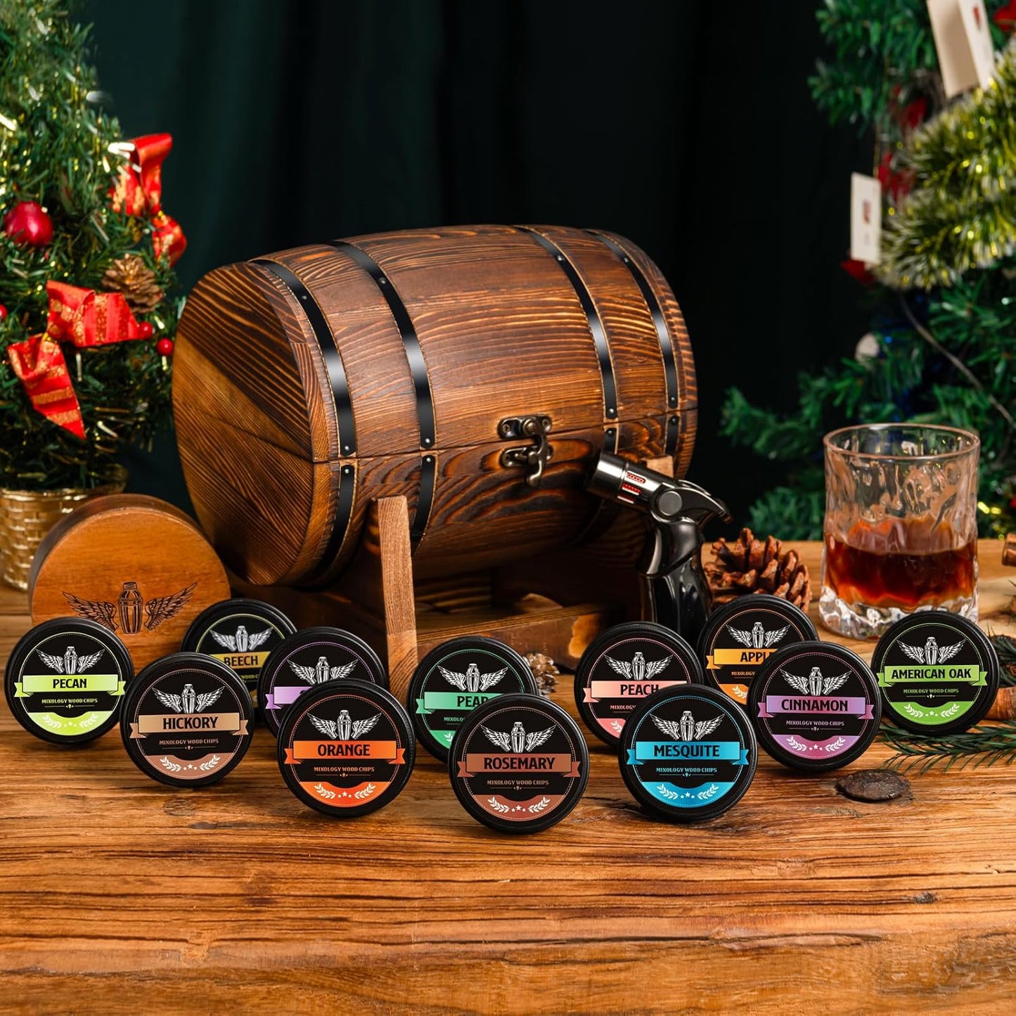 Natural Wood Chips for Cocktail Smoker, 12 Flavors Wood Chips Including Apple,Cherry,Oak,Mesquite,Pecan,Pear,Peach,Hickory,Beech,Organge, Rosemary,Cinnamon, Gifts for Men,Dad,Husband