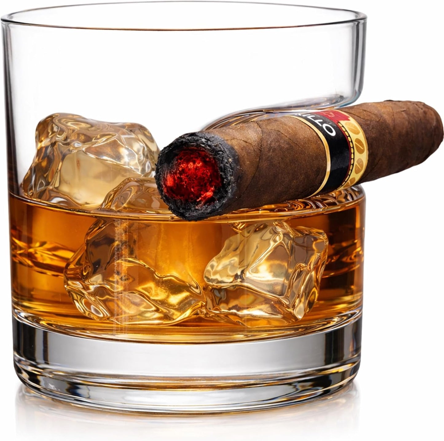 Godinger Gifts for Men, Cigar Whiskey Glass, Old Fashioned Whiskey Glasses With Indented Cigar Rest, Gifts for Dad