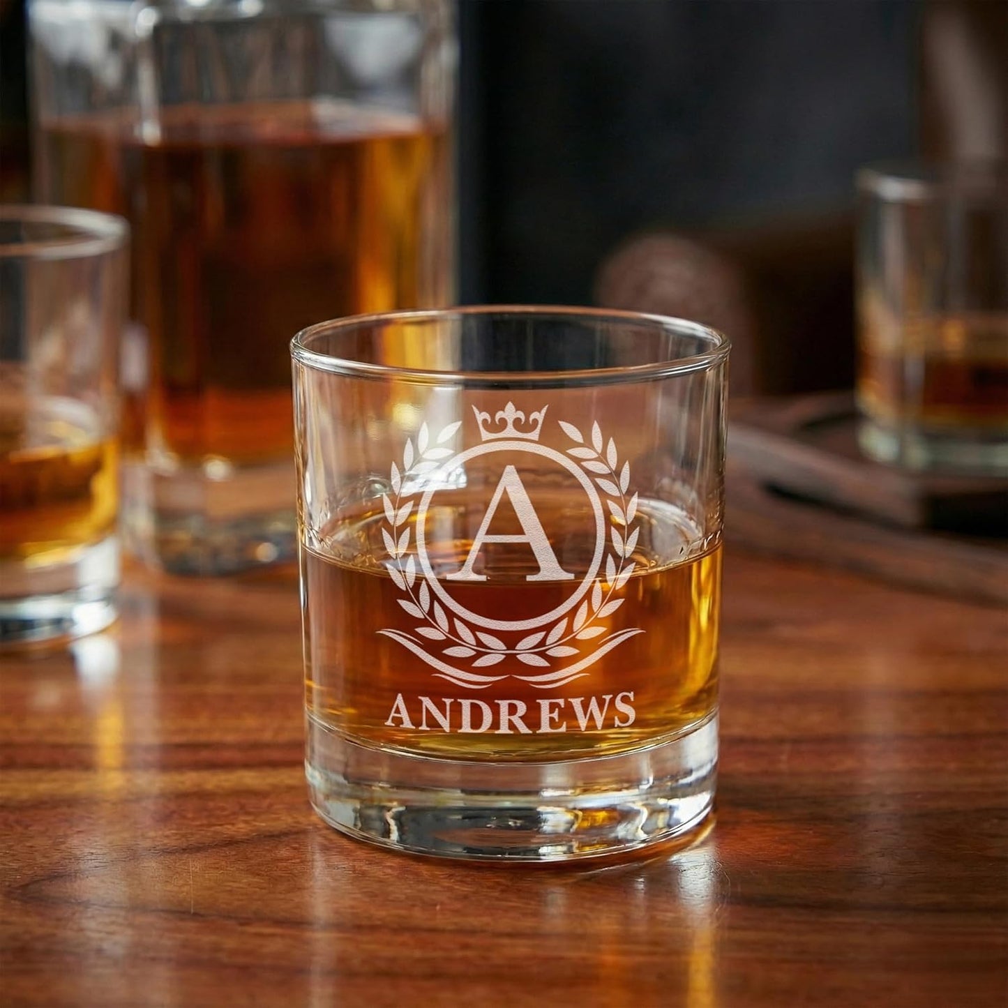 Personalized Whiskey Decanter Set with Glasses for Men - Custom Bourbon Decanter Sets 4 Designs - Laser Engraved Customized Whiskey Glasses - Personalized Whisky Bottle Groomsmen Gift