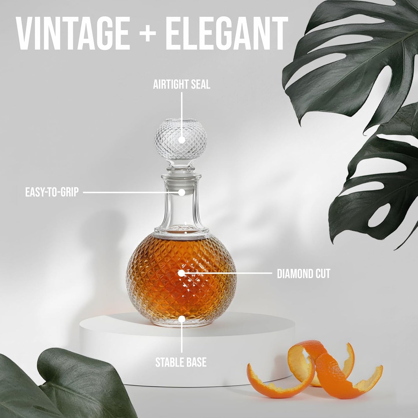 European Glass Bottle with Airtight Stopper, Liquor Decanter, 16 Ounce