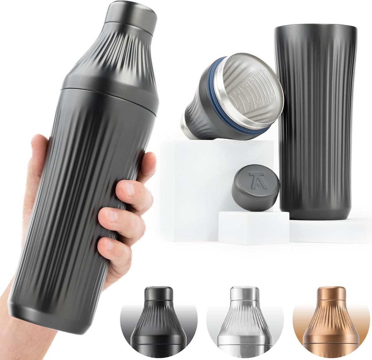 Diamond Edition Hybrid Cocktail Shaker Set, Stainless Steel, 28 oz - Gunmetal Black