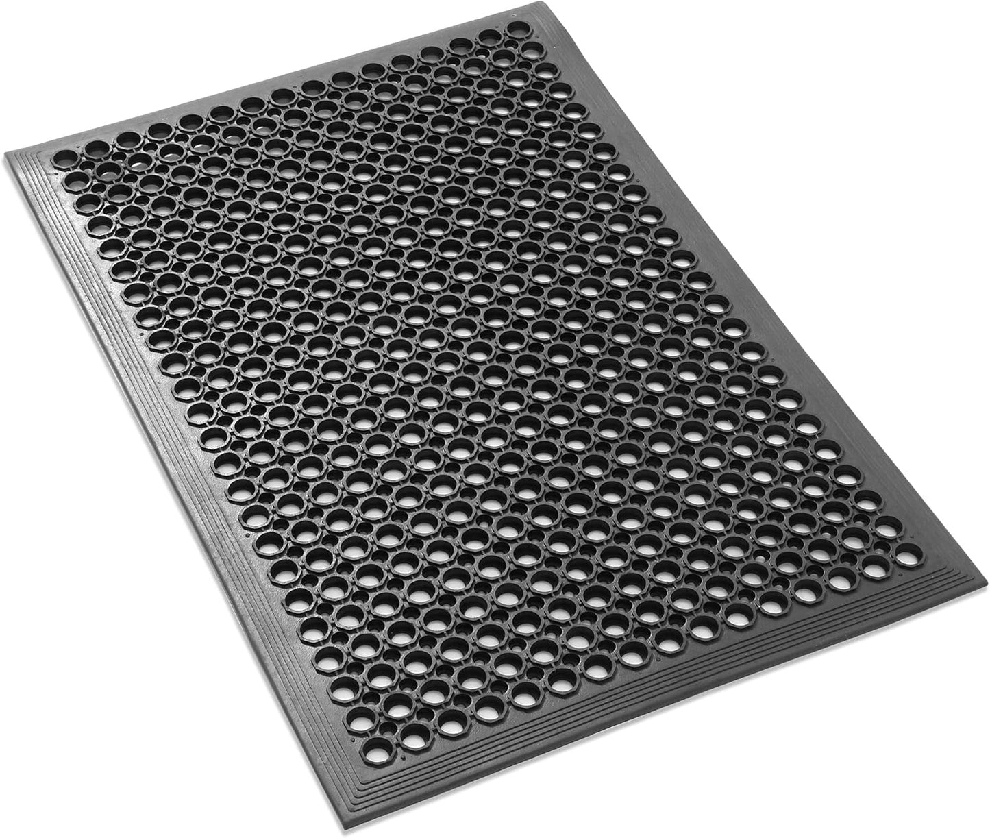 GRIDMANN Rubber Floor Mat, 24" x 36" Anti-Fatigue Drainage Mat, Non-Slip and Grease Resistant for Restaurants, Commercial Kitchens, Bar Floors, Black